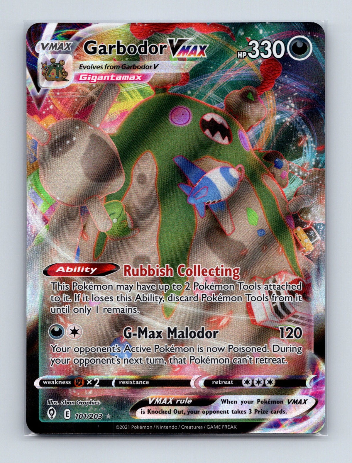 2021 Pokemon TCG Garbodor VMAX SWSH07: Evolving Skies 101/203 Holo Ultra Rare NM