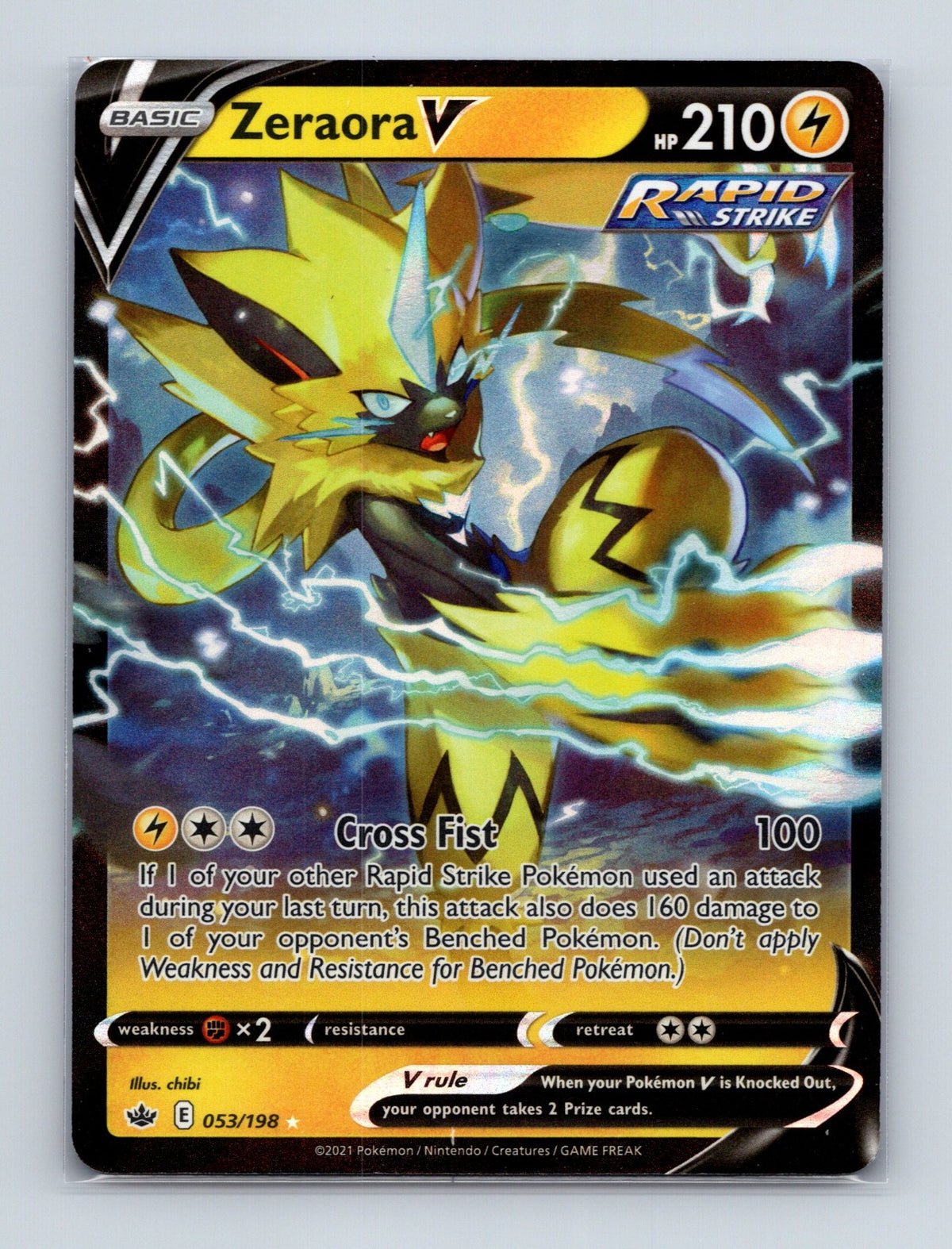 2021 Pokemon Zeraora V SWSH06: Chilling Reign 053/198 Holo Ultra Rare NM