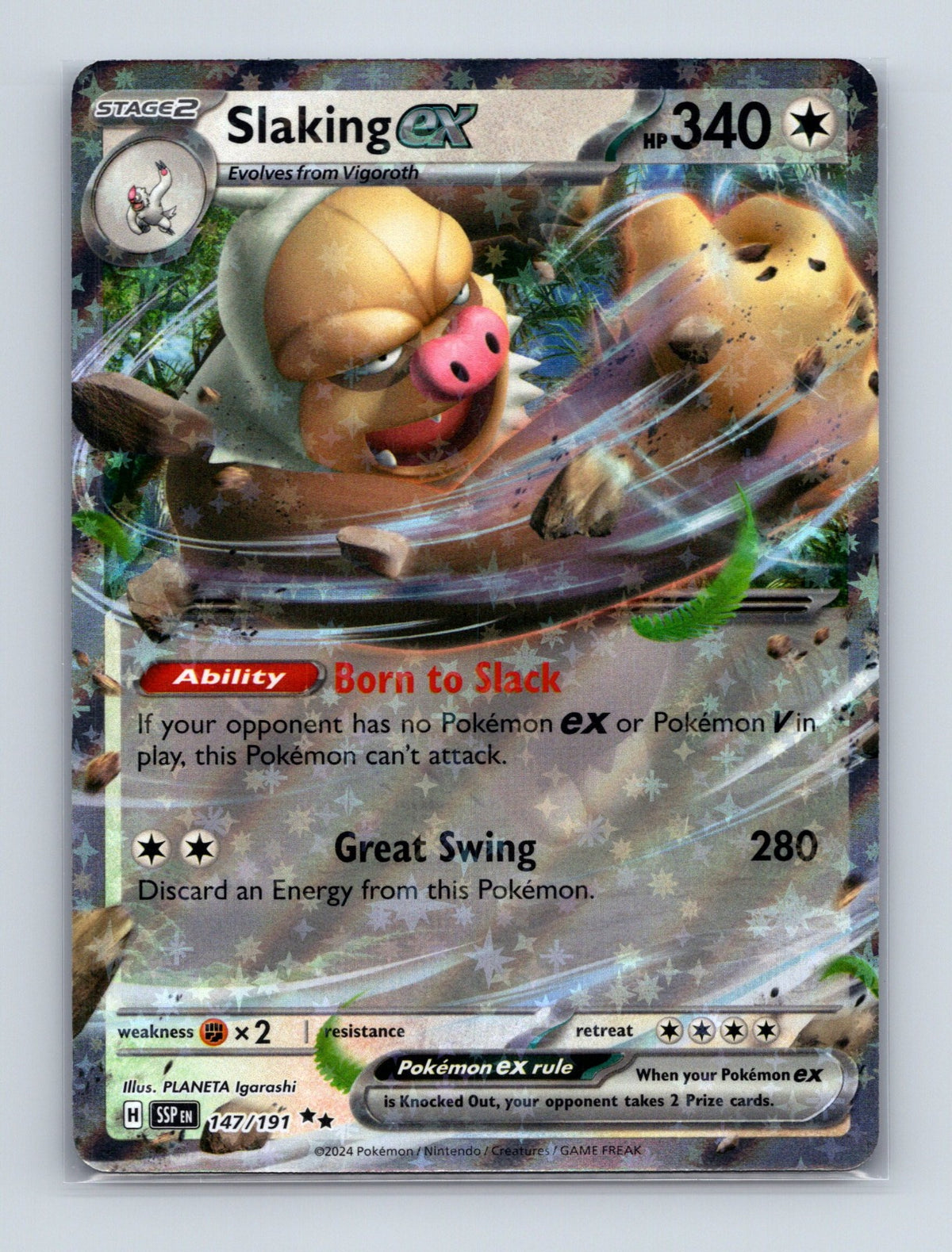 2024 Pokemon TCG Slaking ex SV08: Surging Sparks 147/191 Holo Double Rare NM