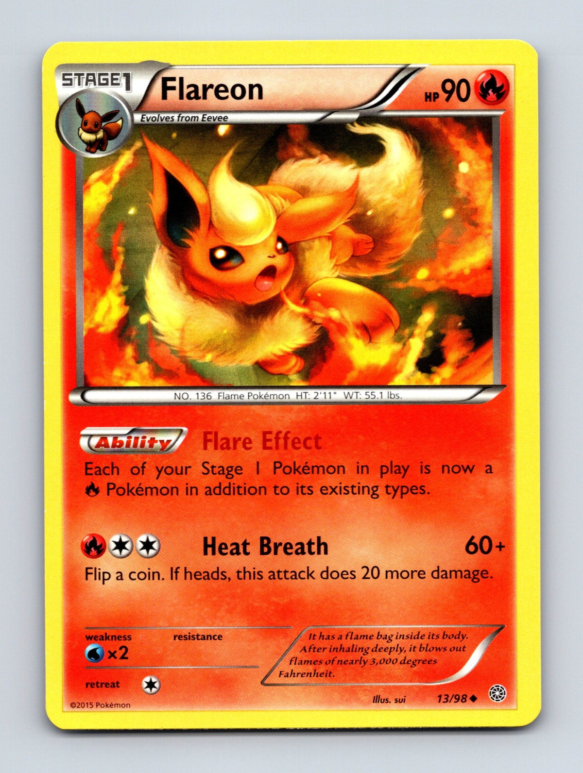 2015 Pokemon TCG Flareon XY - Ancient Origins 13/98 Uncommon LP