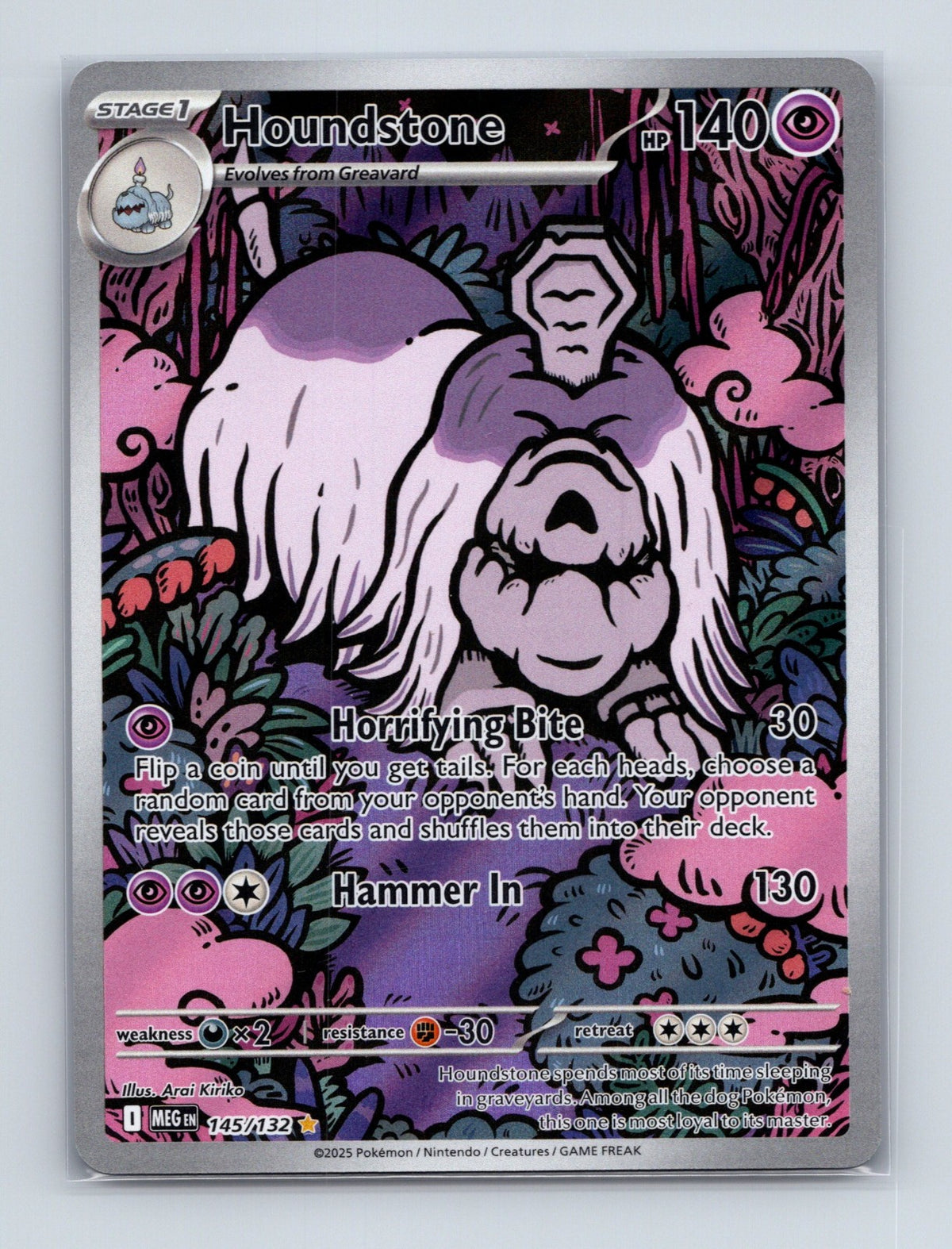 2025 Pokemon Houndstone ME01: Mega Evolution 145/132 Holo Illustration Rare NM