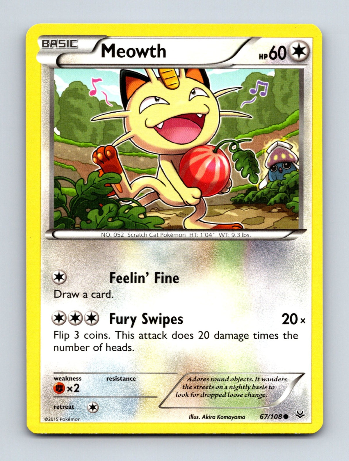 2015 Pokemon TCG Meowth XY - Roaring Skies 67/108 Common NM