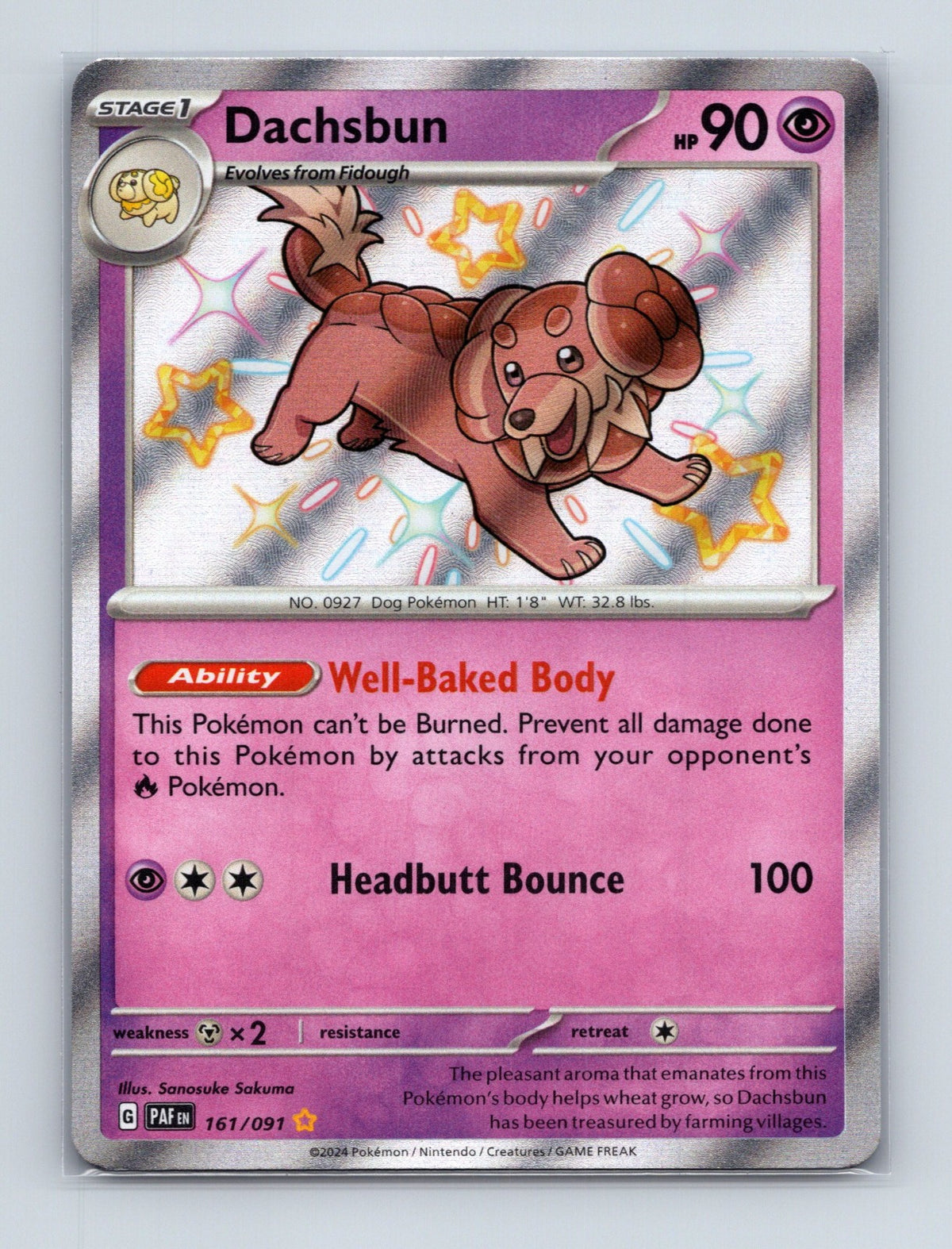 2024 Pokemon TCG Dachsbun SV: Paldean Fates 161/091 Holo Shiny Rare NM