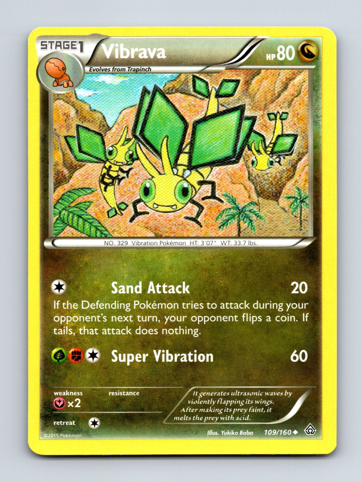2015 Pokemon TCG Vibrava XY - Primal Clash 109/160 Uncommon NM