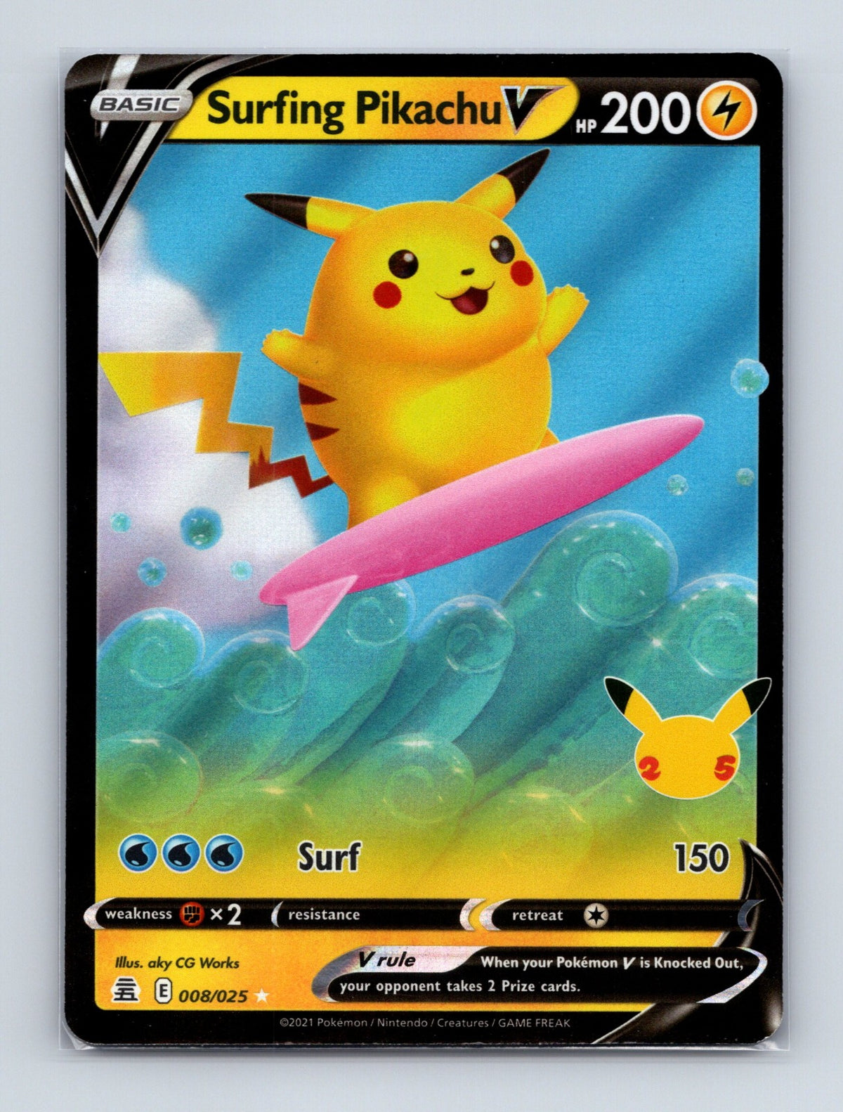 2021 Pokemon TCG Surfing Pikachu V Celebrations 008/025 Holo Ultra Rare NM
