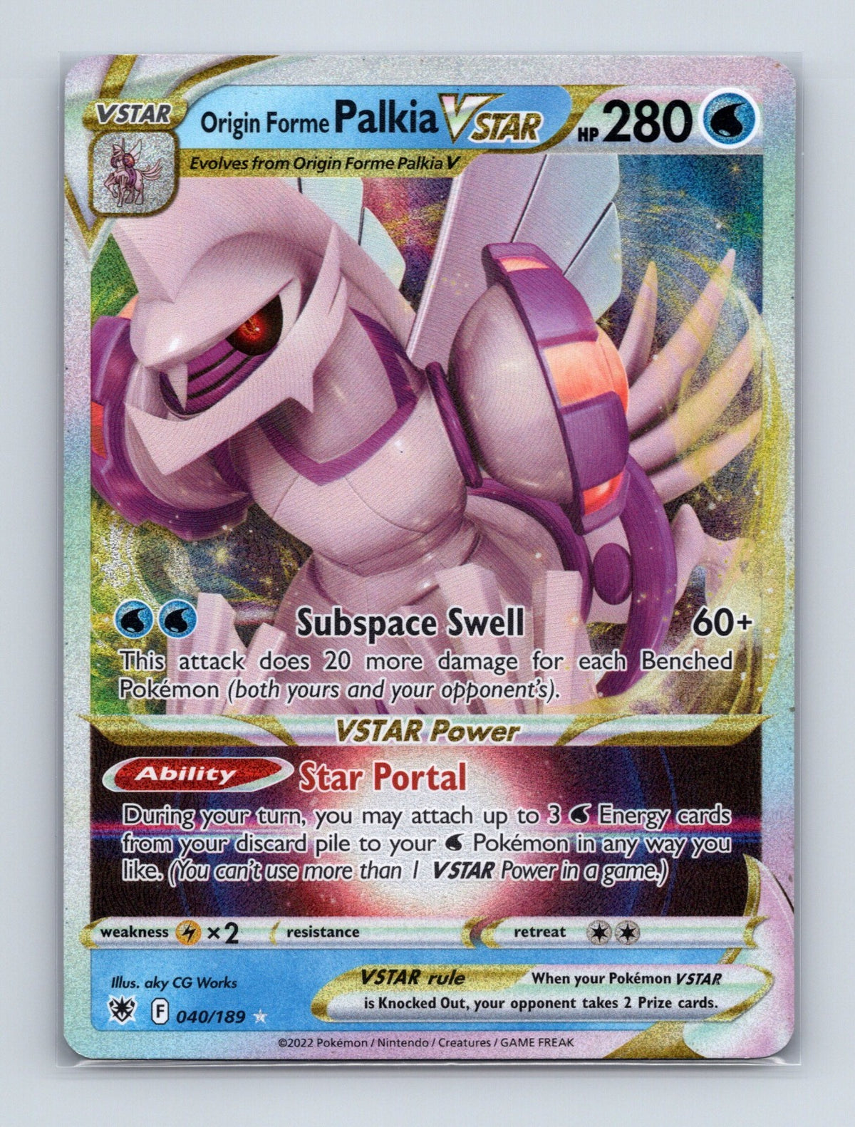 2022 Pokemon Origin Forme Palkia VSTAR SWSH10: Astral Radiance 040/189 NM