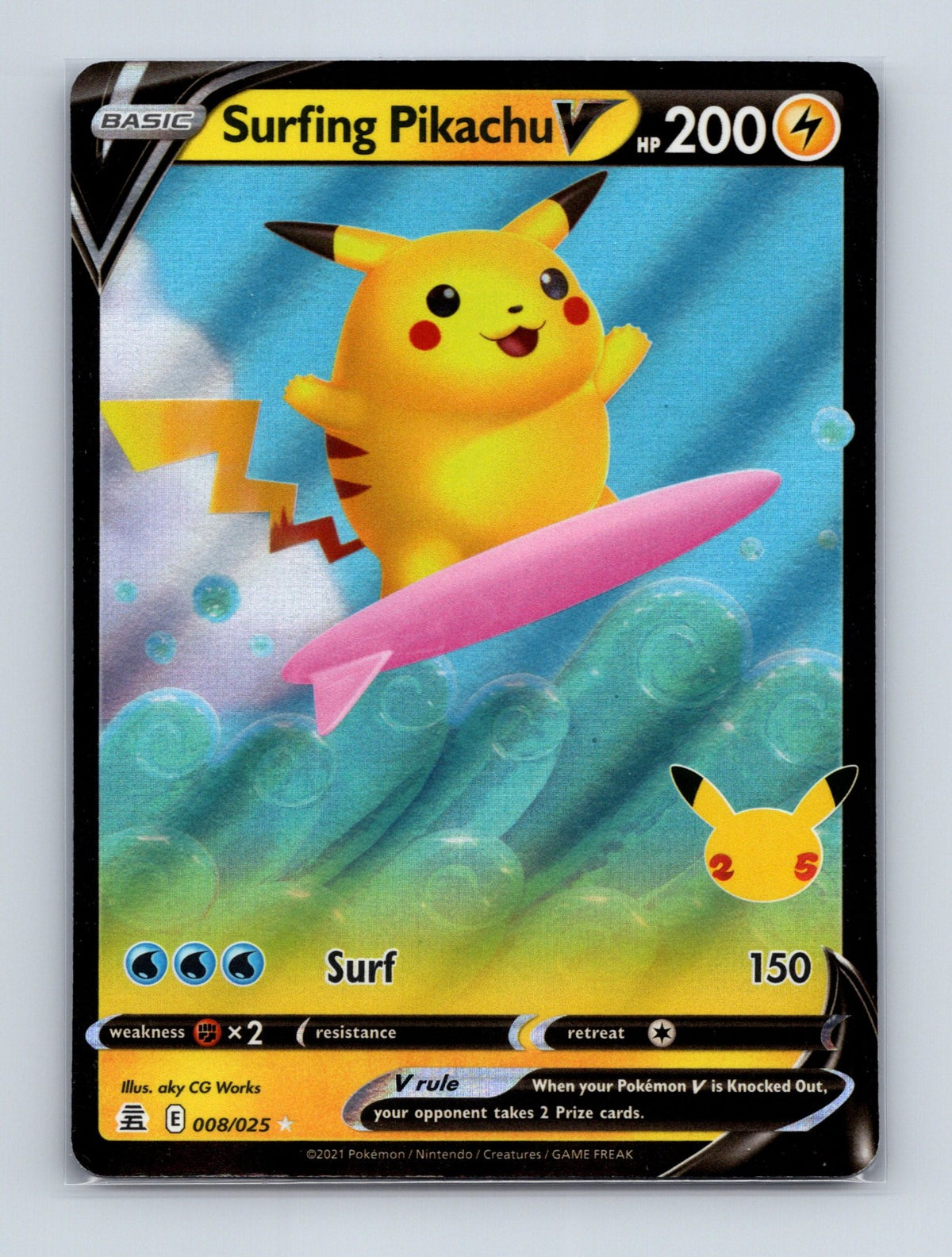 2021 Pokemon Surfing Pikachu V Celebrations 008/025 Holo Ultra Rare NM