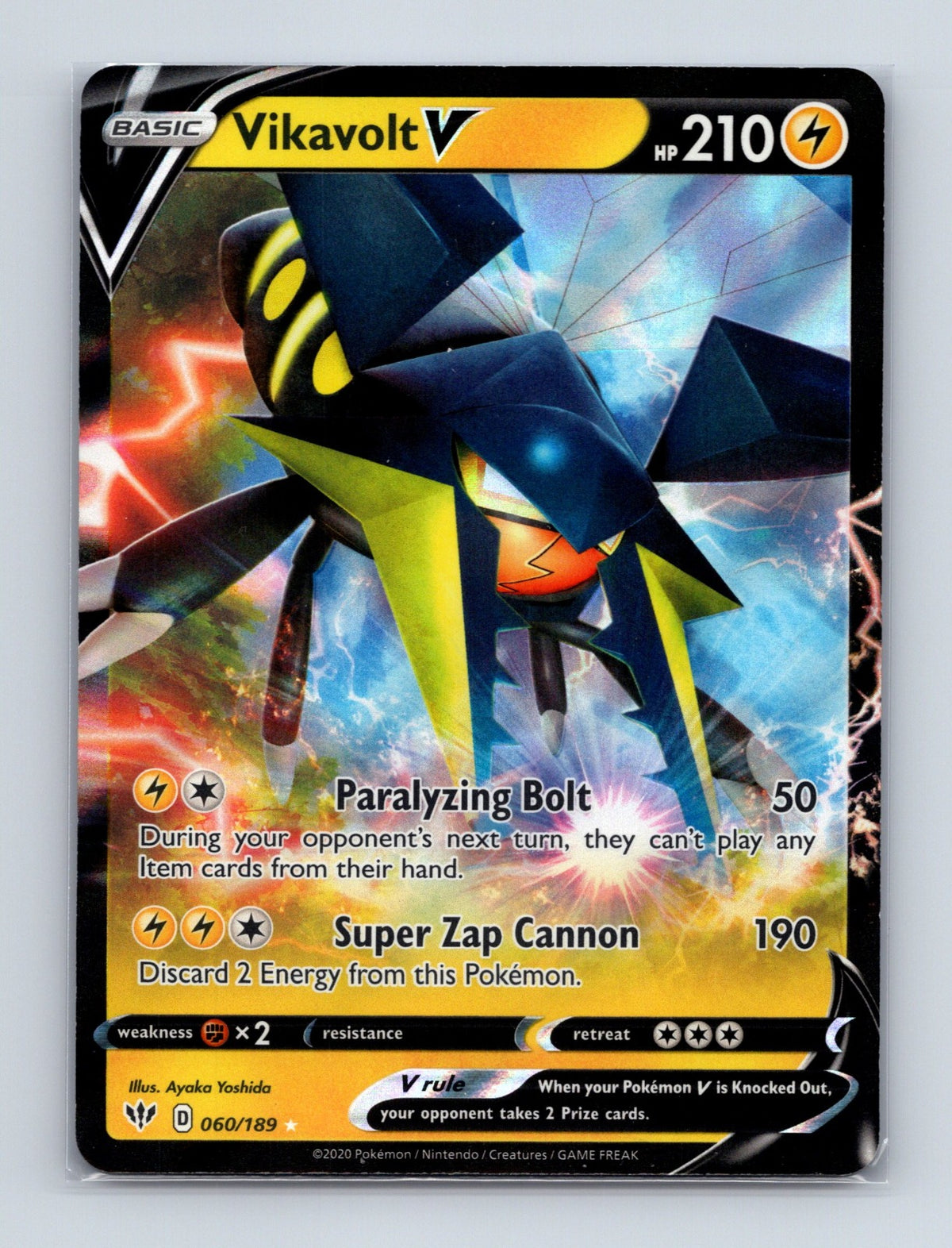 2020 Pokemon TCG Vikavolt V SWSH03: Darkness Ablaze 060/189 Holo Ultra Rare NM