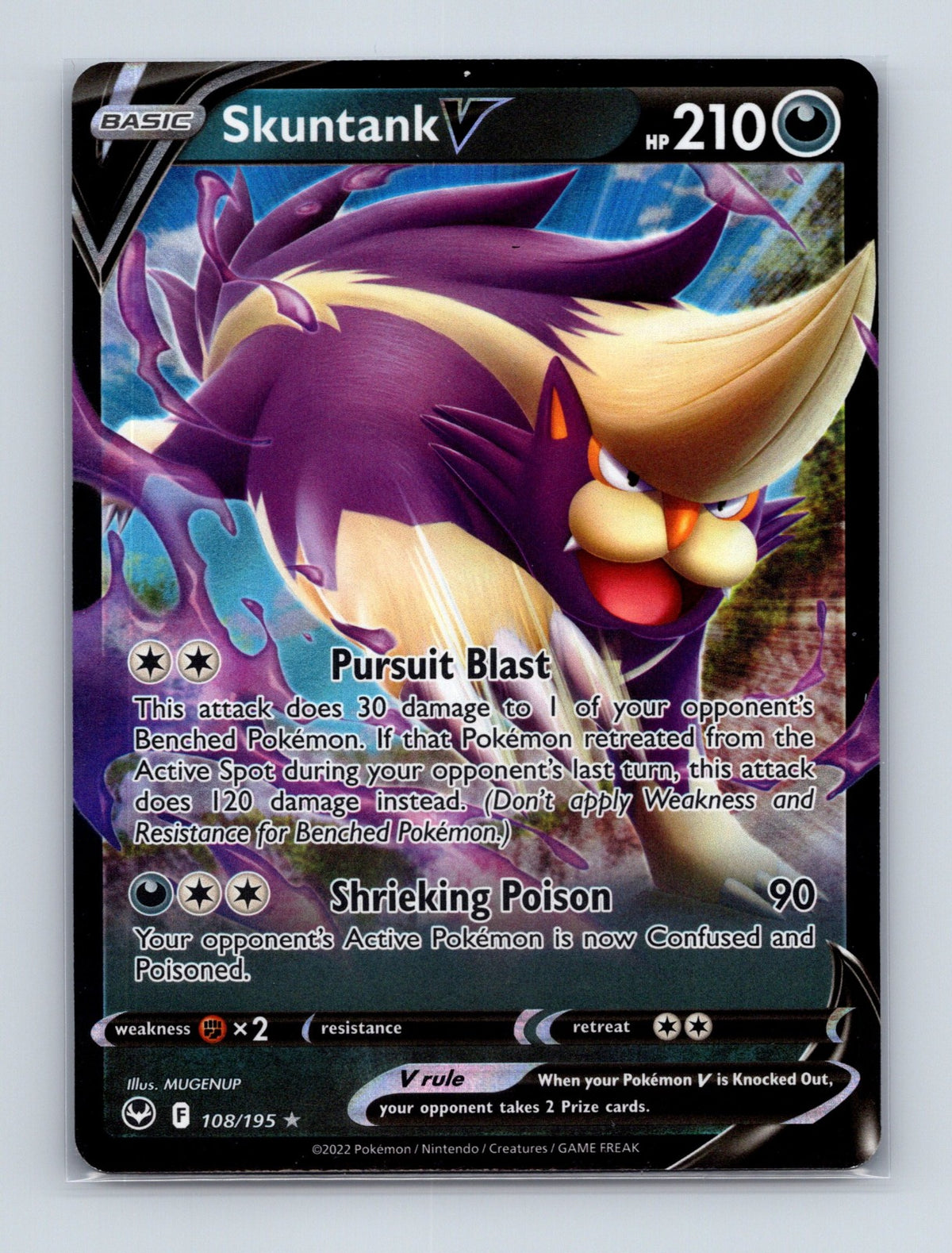 2022 Pokemon TCG Skuntank V SWSH12: Silver Tempest 108/195 Holo Ultra Rare NM