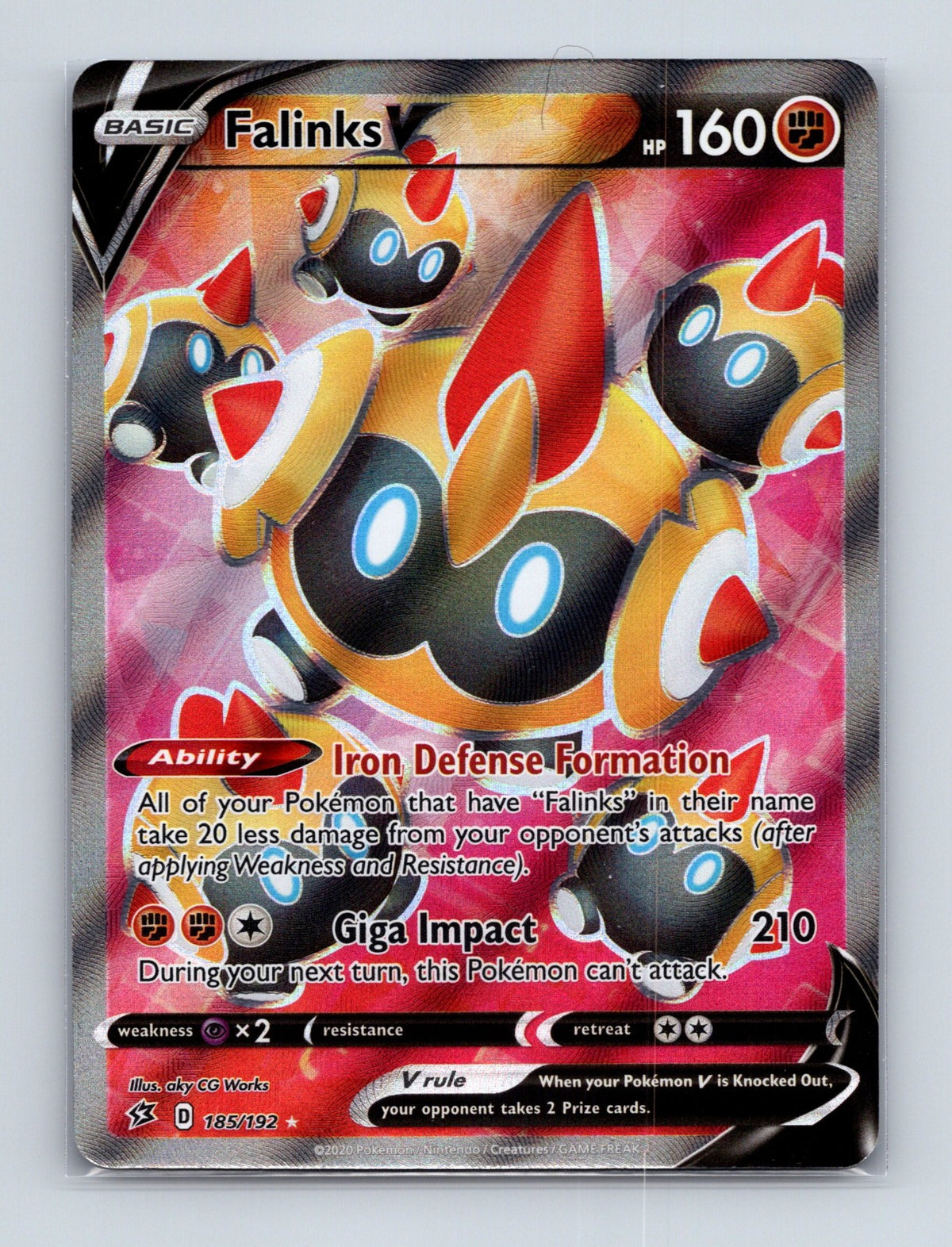 2020 Pokemon Falinks V (Full Art) SWSH02: Rebel Clash 185/192 Holo Ultra Rare NM