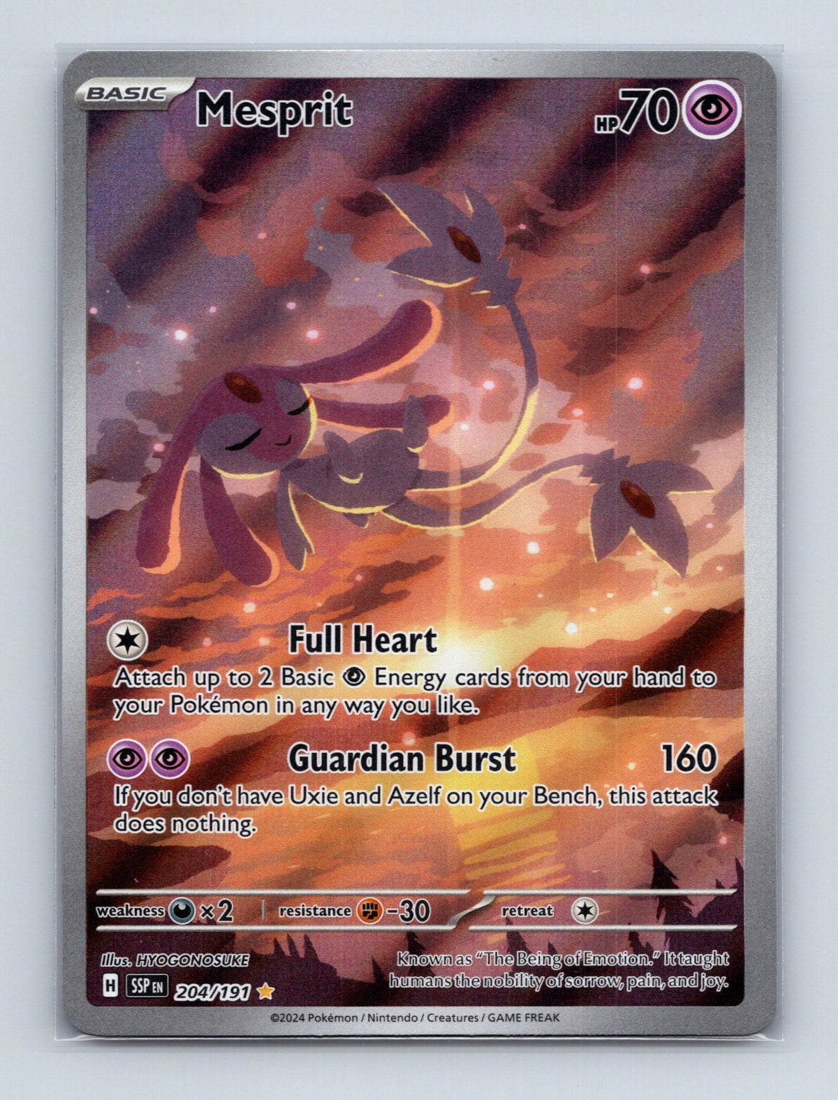 2024 Pokemon TCG Mesprit SV08: Surging Sparks 204/191 Holo Illustration Rare NM