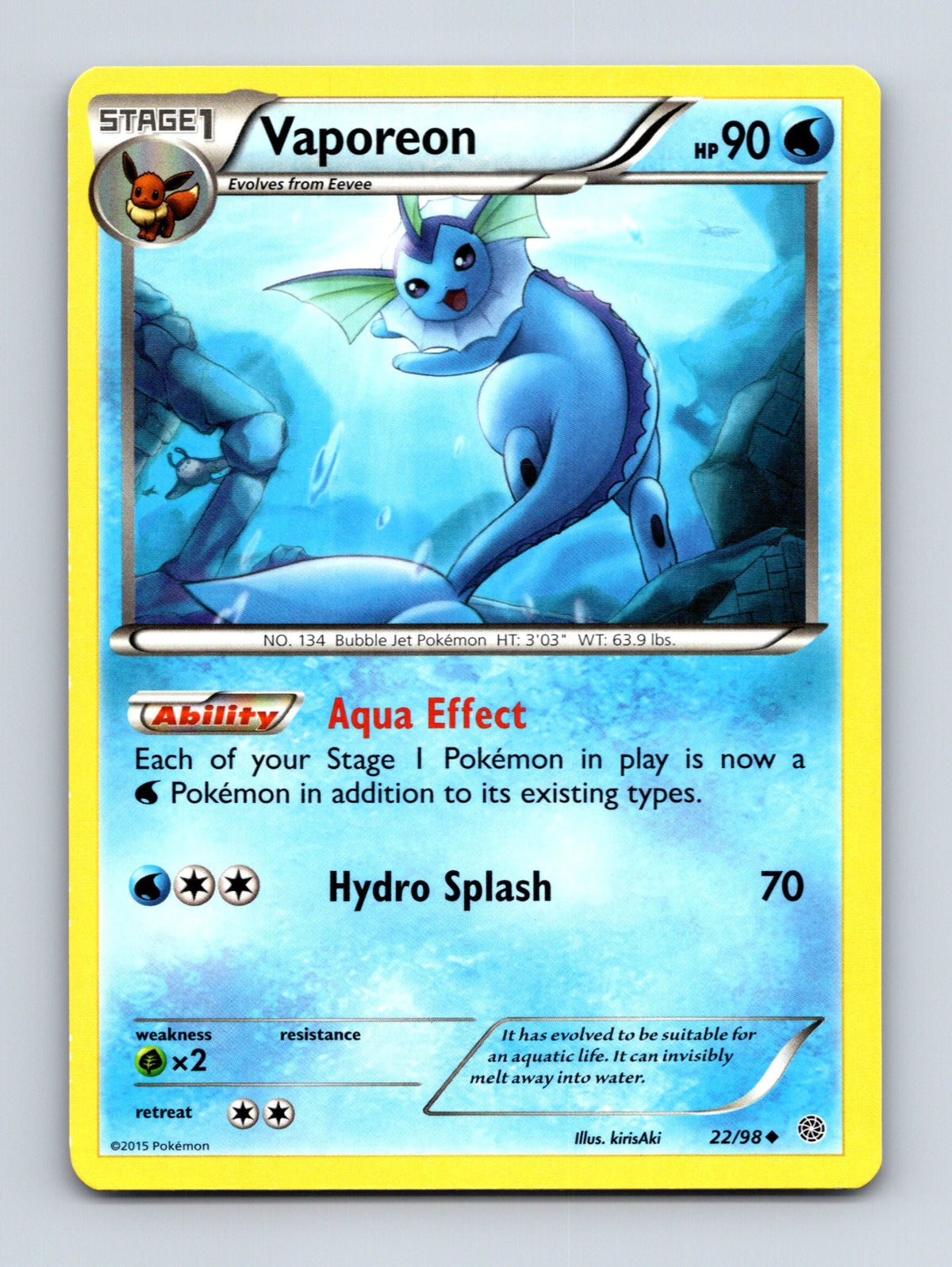 2015 Pokemon TCG Vaporeon XY - Ancient Origins 22/98 Uncommon NM