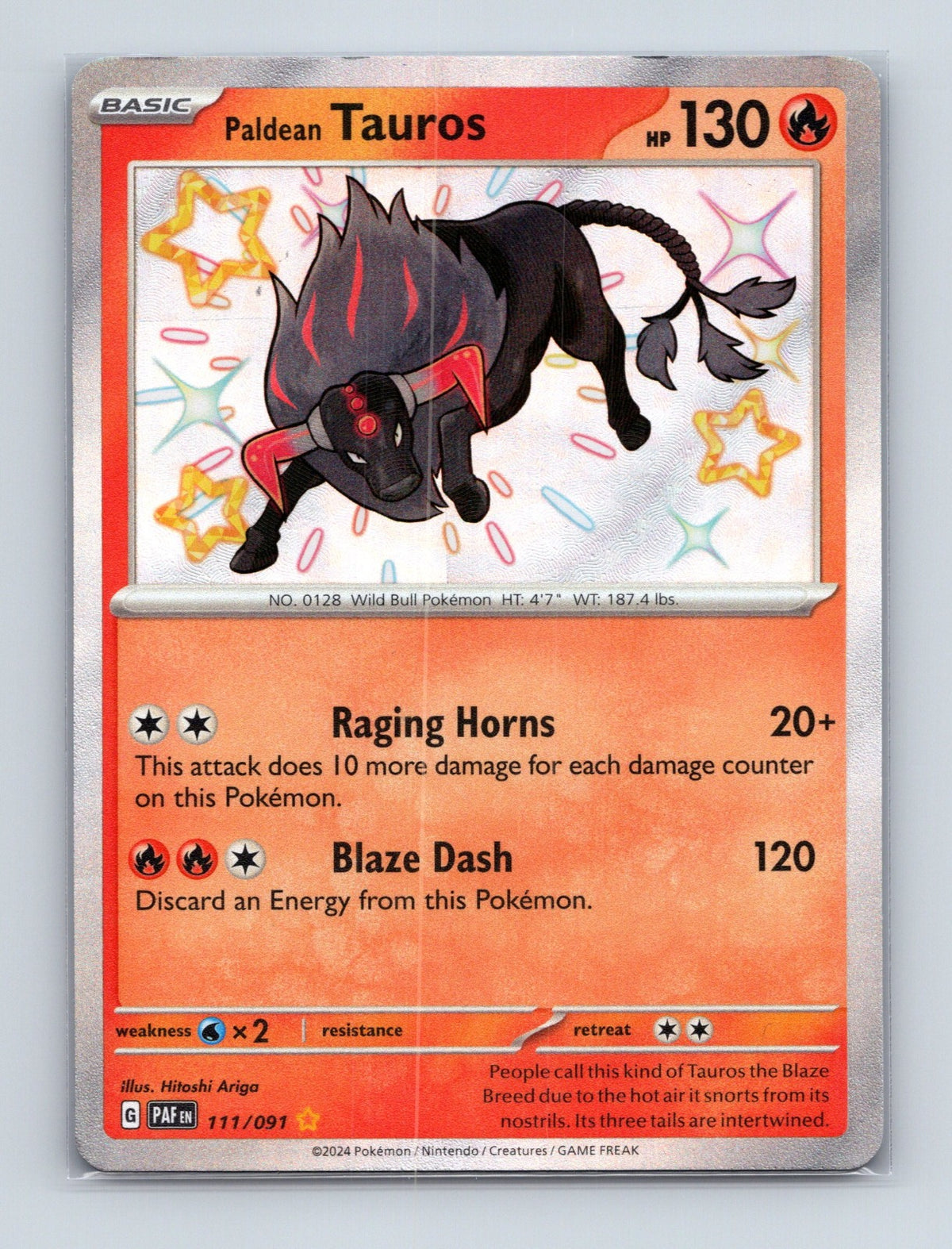 2024 Pokemon TCG Paldean Tauros SV: Paldean Fates 111/091 Holo Shiny Rare NM