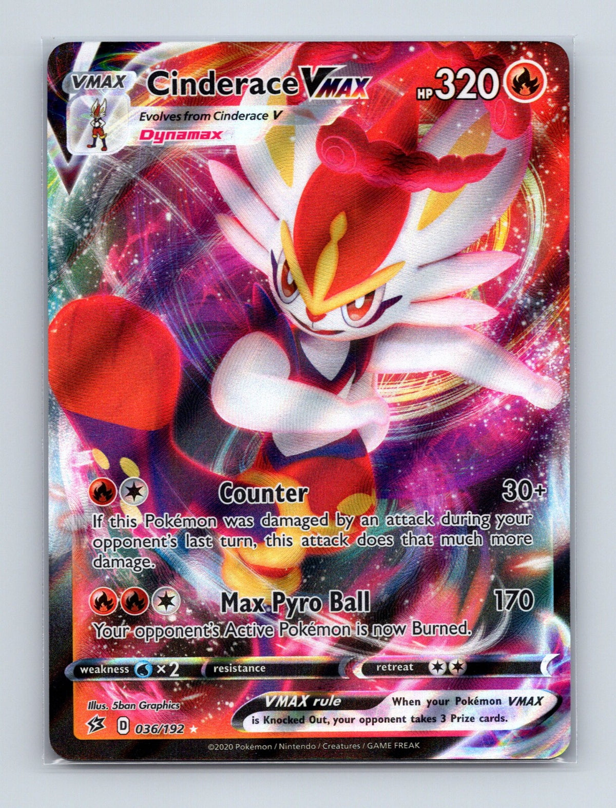 2020 Pokemon TCG Cinderace VMAX SWSH02: Rebel Clash 036/192 Holo Ultra Rare NM