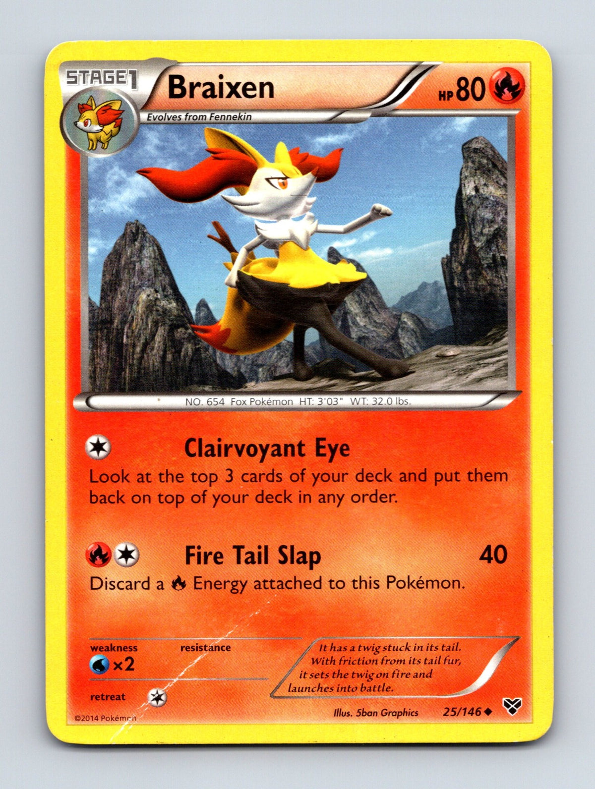 2014 Pokemon TCG Braixen XY Base Set 25/146 Uncommon LP