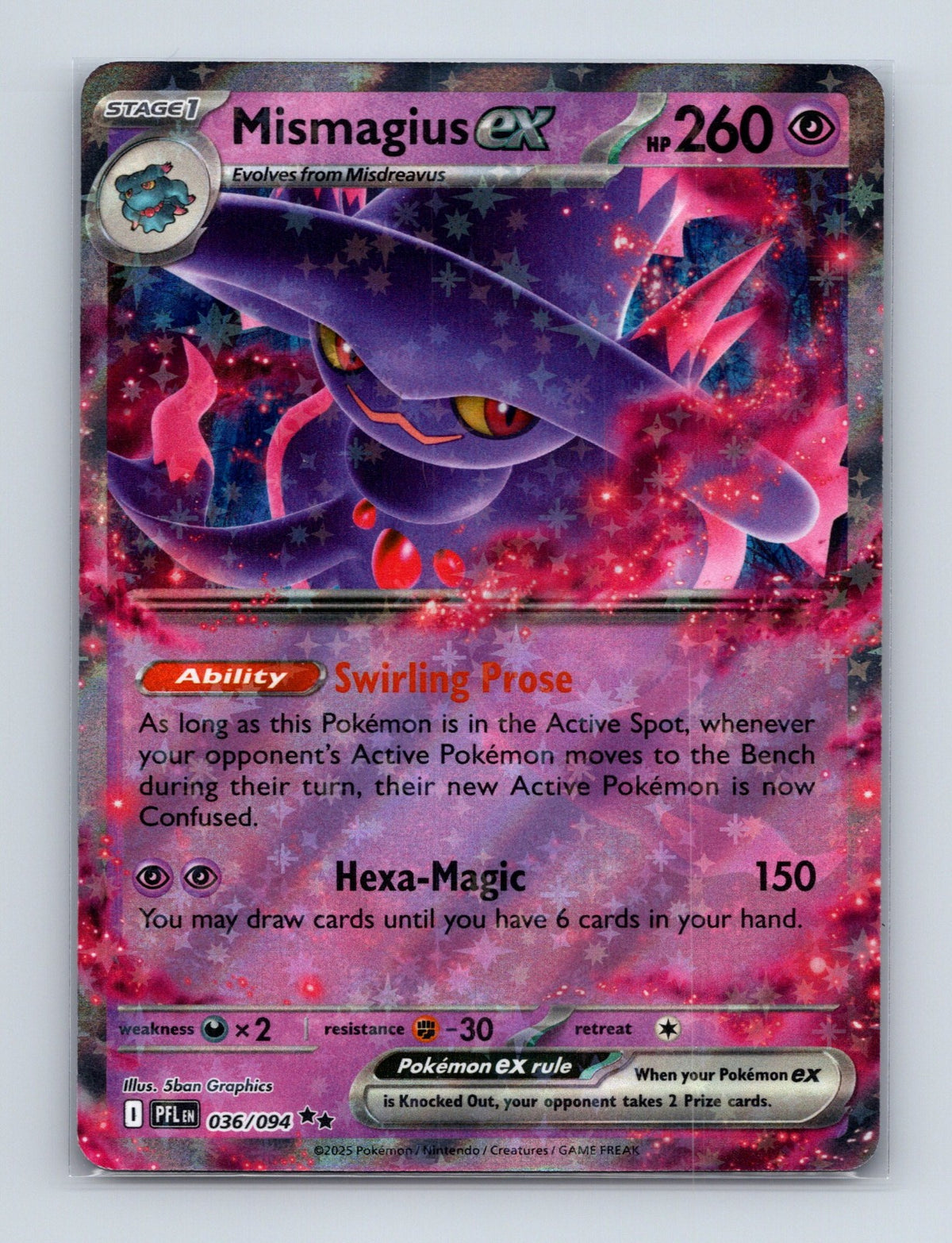 2025 Pokemon Mismagius ex ME02: Phantasmal Flames 036/094 Holo Double Rare NM