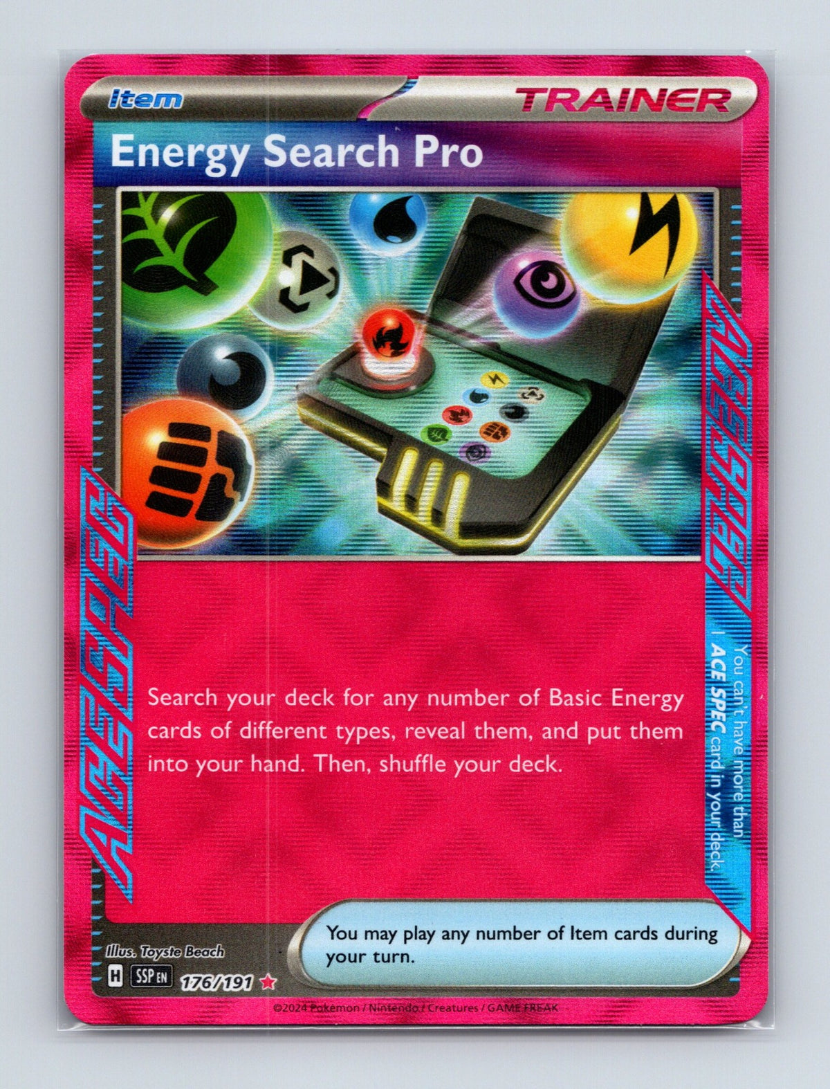 2024 Pokemon Energy Search Pro SV08: Surging Sparks 176/191 ACE SPEC Rare NM