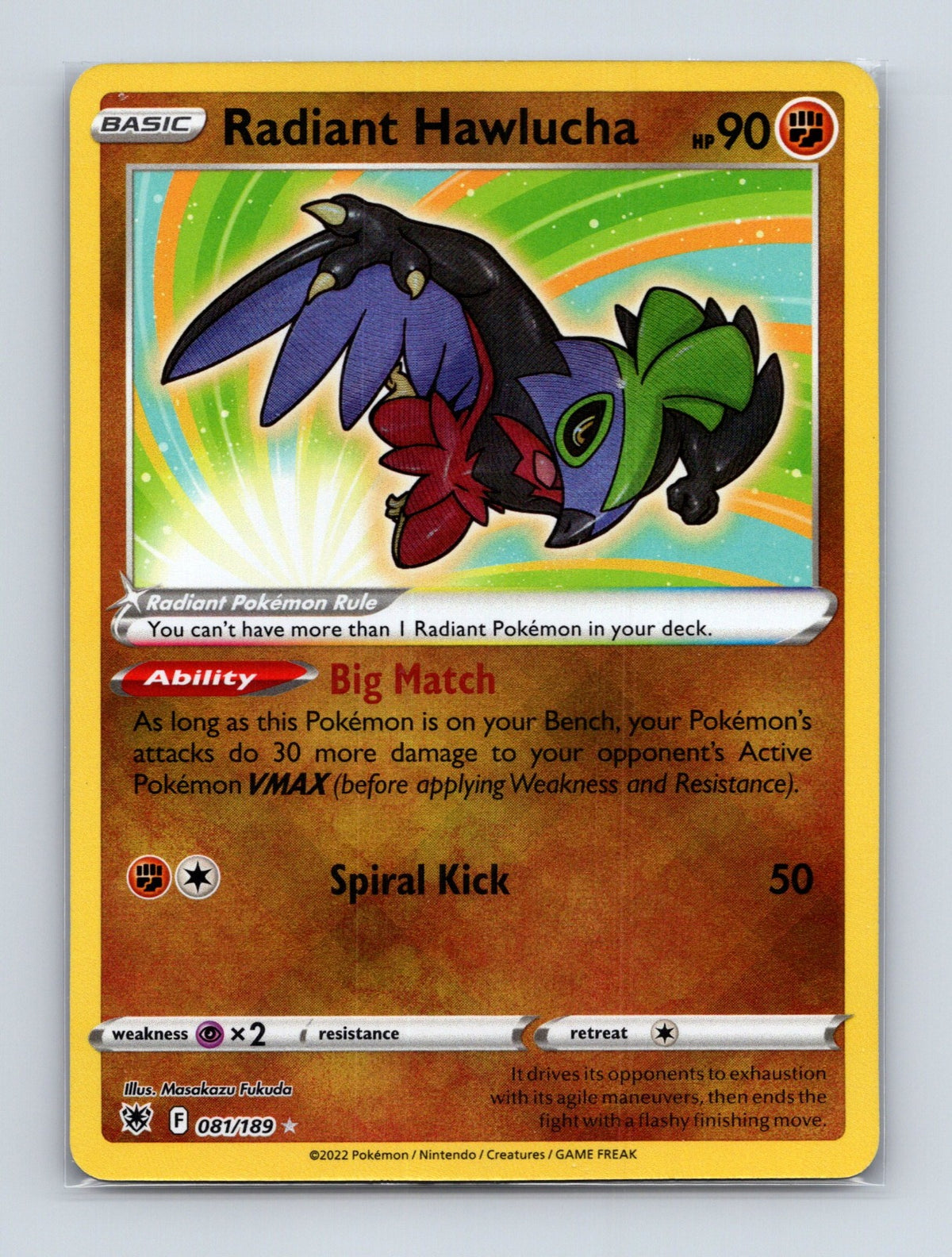 2022 Pokemon Radiant Hawlucha SWSH10: Astral Radiance 081/189 Radiant Rare NM