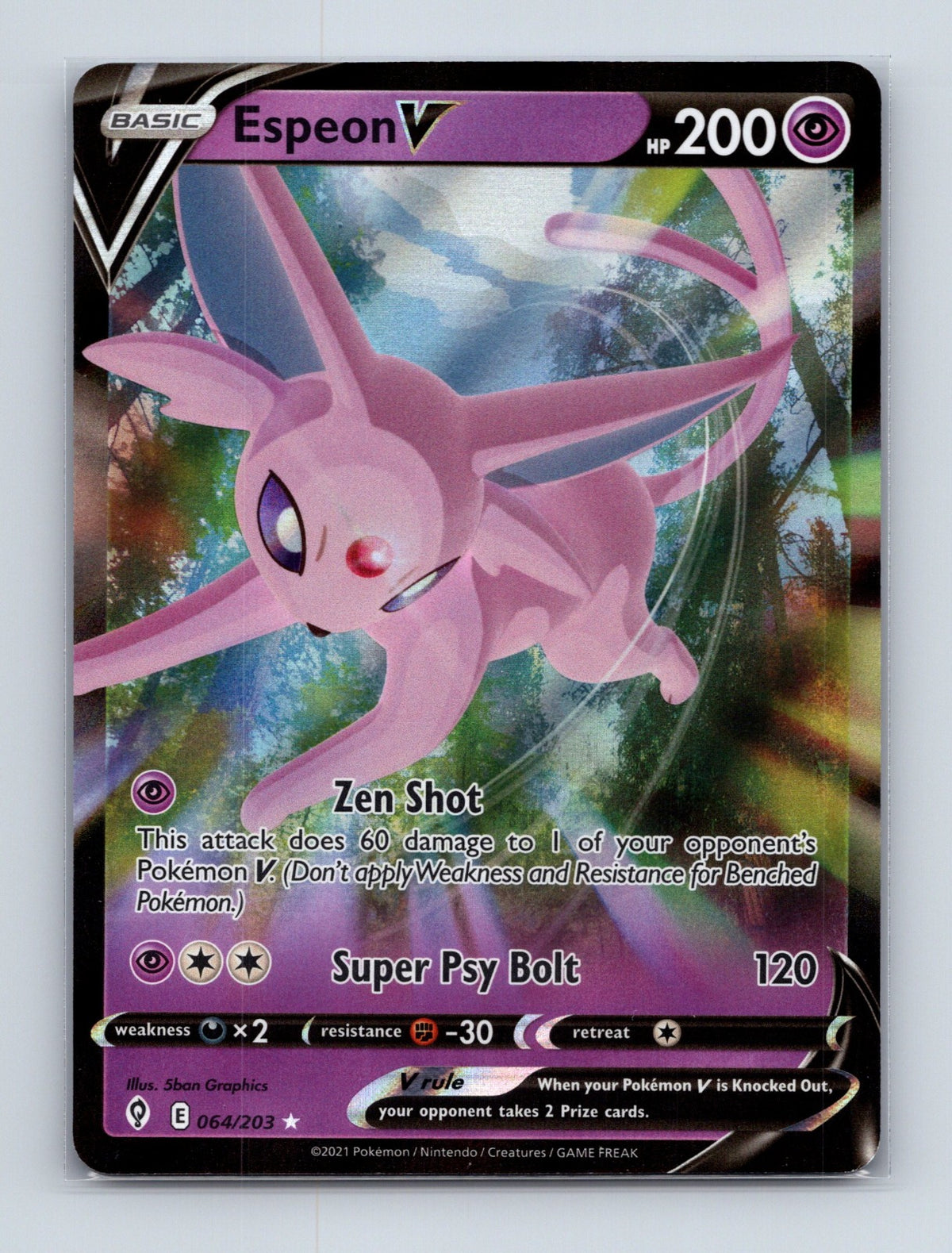 2021 Pokemon TCG Espeon V SWSH07: Evolving Skies 064/203 Holo Ultra Rare NM