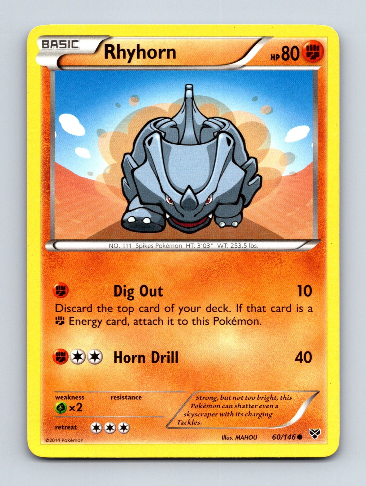 2014 Pokemon TCG Rhyhorn XY Base Set 60/146 Common NM