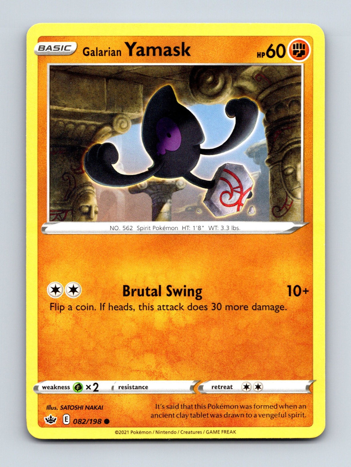 2021 Pokemon TCG Galarian Yamask SWSH06: Chilling Reign 082/198 Common NM