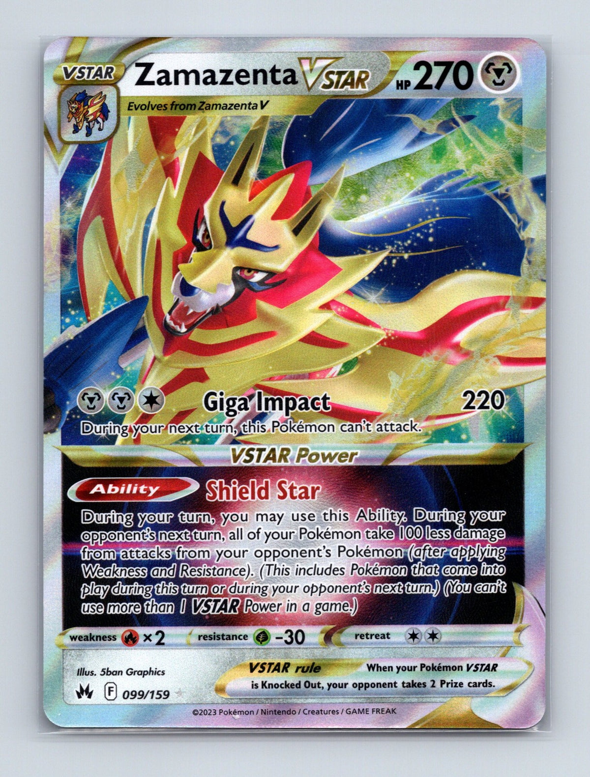 2023 Pokemon TCG Zamazenta VSTAR SWSH: Crown Zenith 099/159 Holo Ultra Rare NM