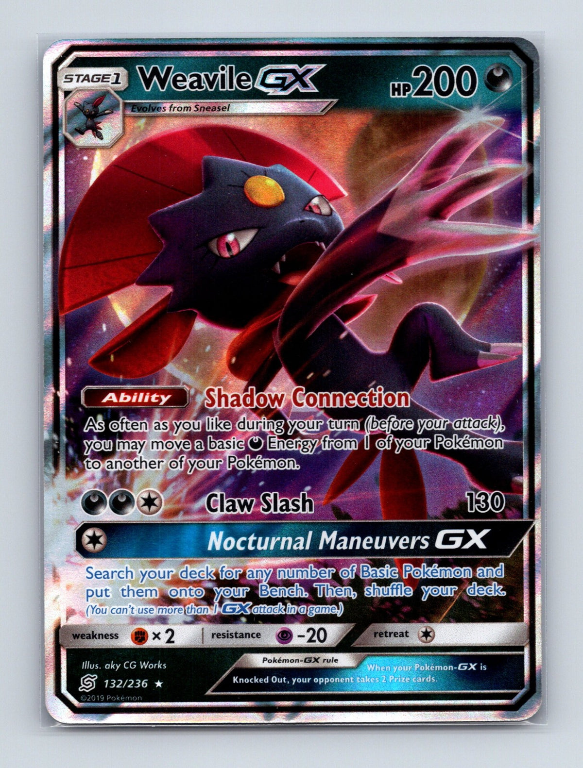 2019 Pokemon TCG Weavile GX SM - Unified Minds 132/236 Holo Ultra Rare NM