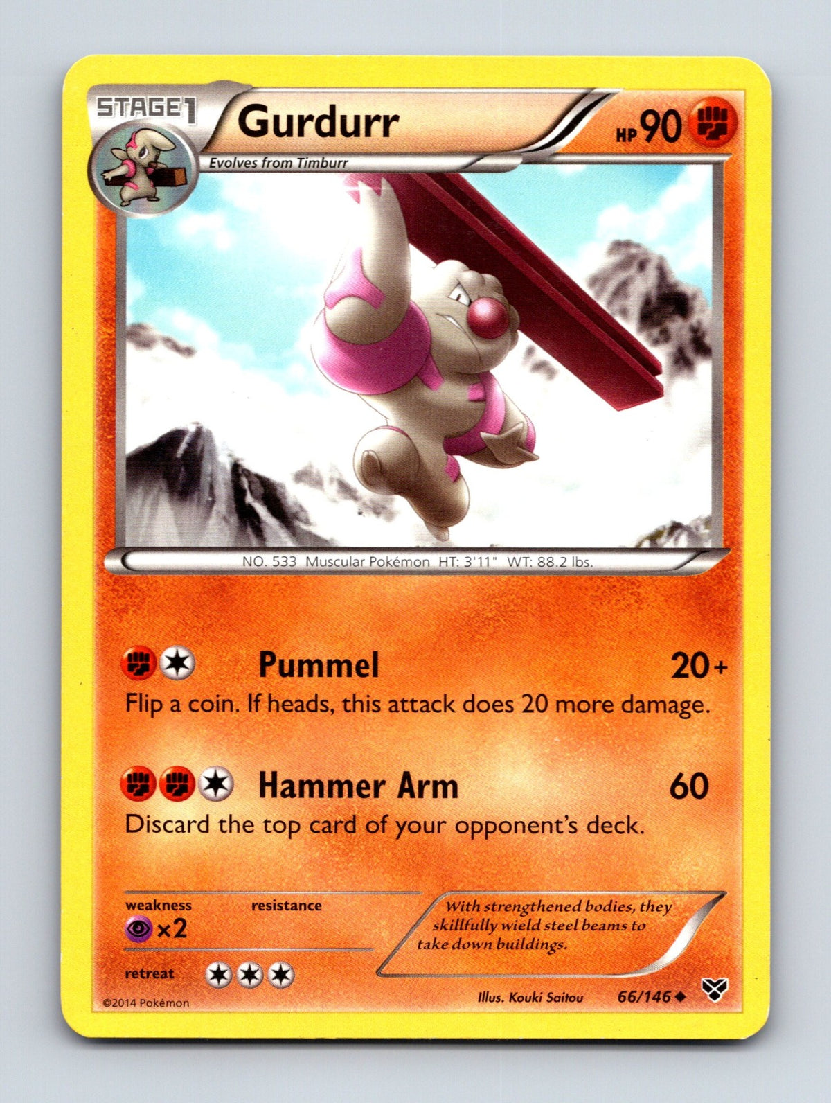 2014 Pokemon TCG Gurdurr XY Base Set 66/146 Uncommon NM