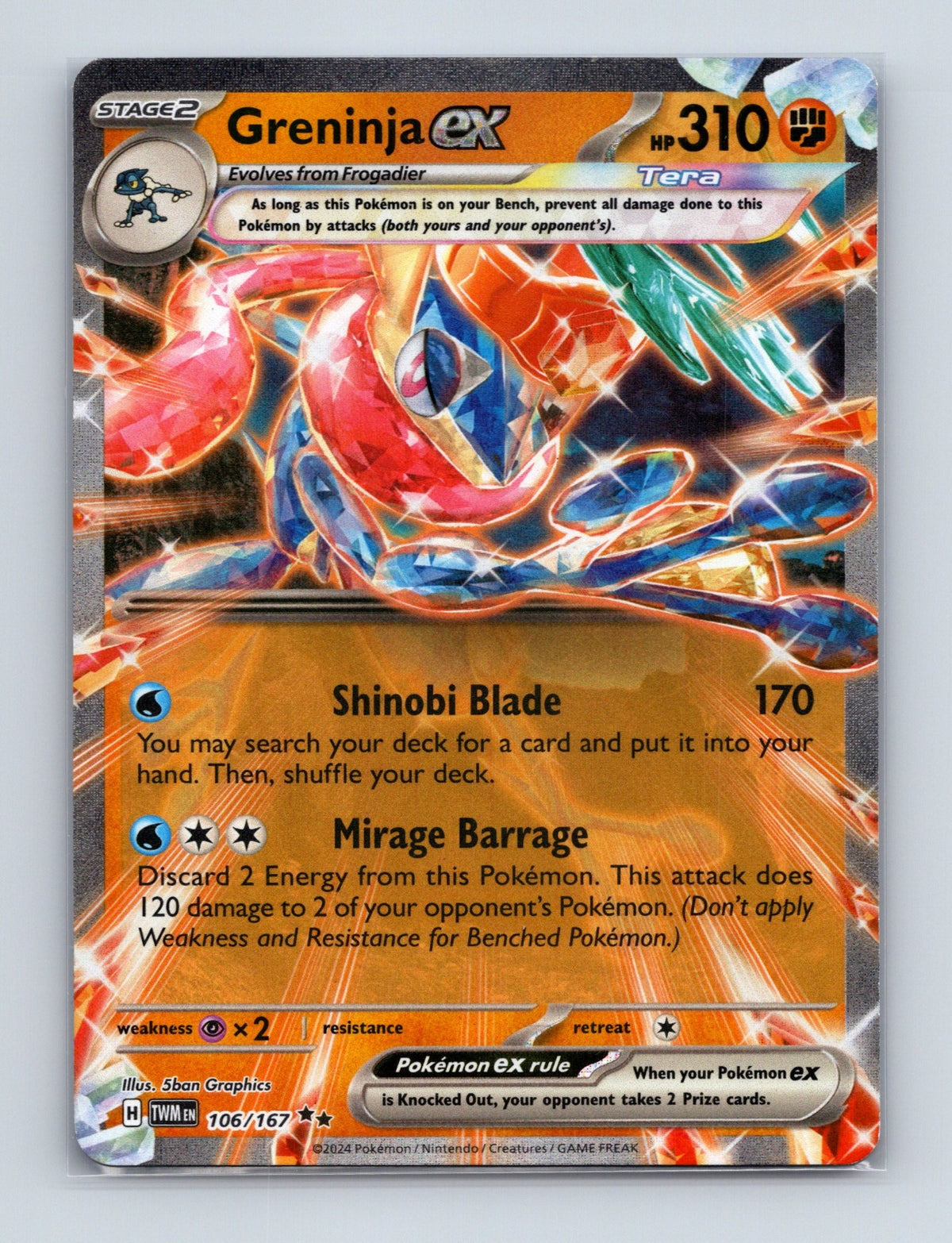 2024 Pokemon Greninja ex SV06: Twilight Masquerade 106/167 Holo Double Rare NM