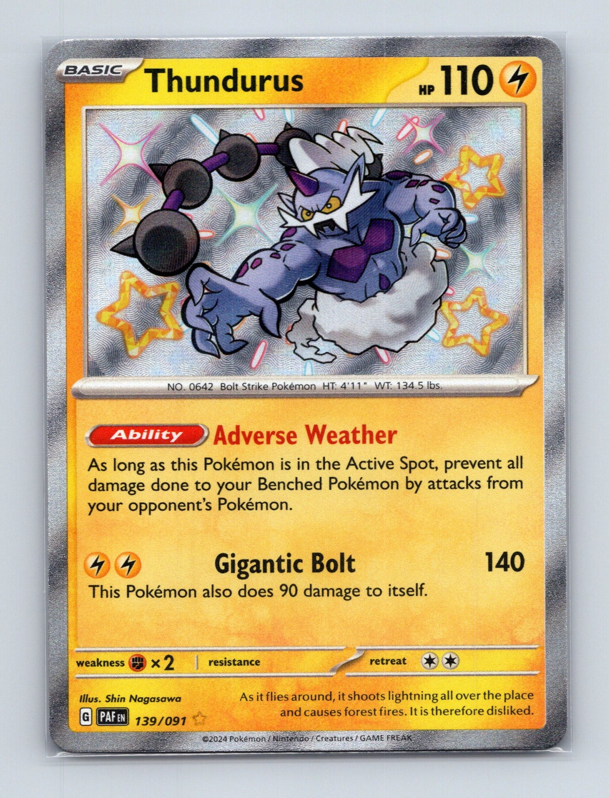 2024 Pokemon TCG Thundurus SV: Paldean Fates 139/091 Holo Shiny Rare NM