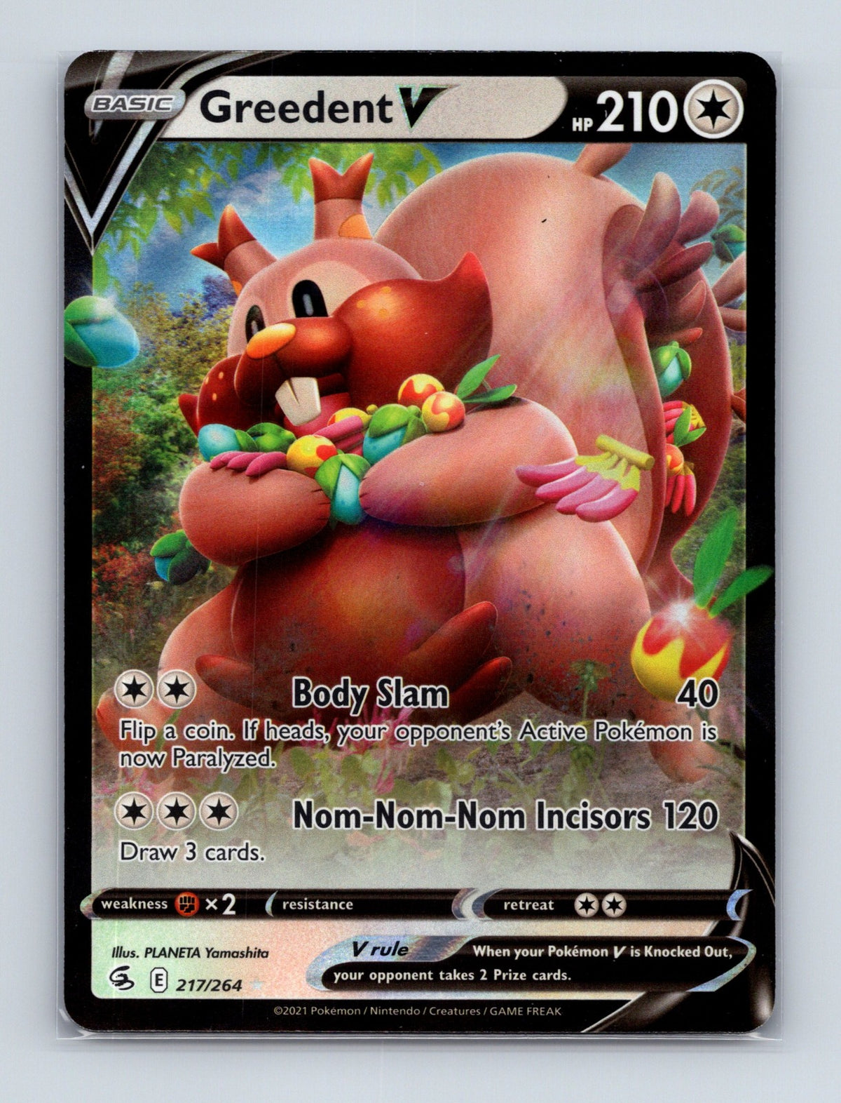 2021 Pokemon TCG Greedent V SWSH08: Fusion Strike 217/264 Holo Ultra Rare NM
