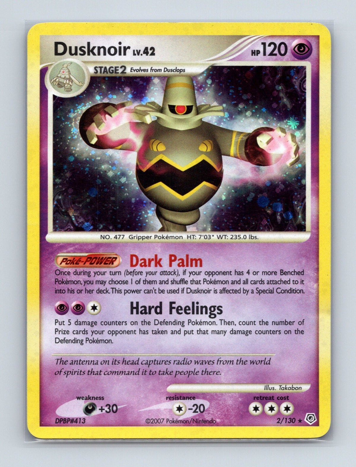 2007 Pokemon TCG Dusknoir Diamond and Pearl 2/130 Holo Rare LP