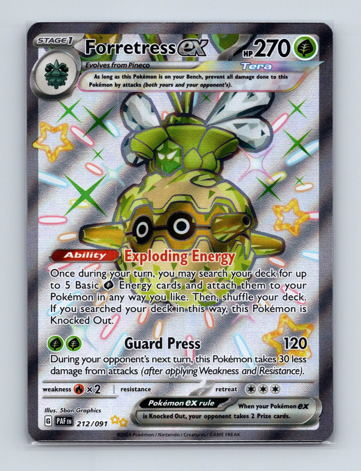 2024 Pokemon Forretress ex SV: Paldean Fates 212/091 Holo Shiny Ultra Rare NM