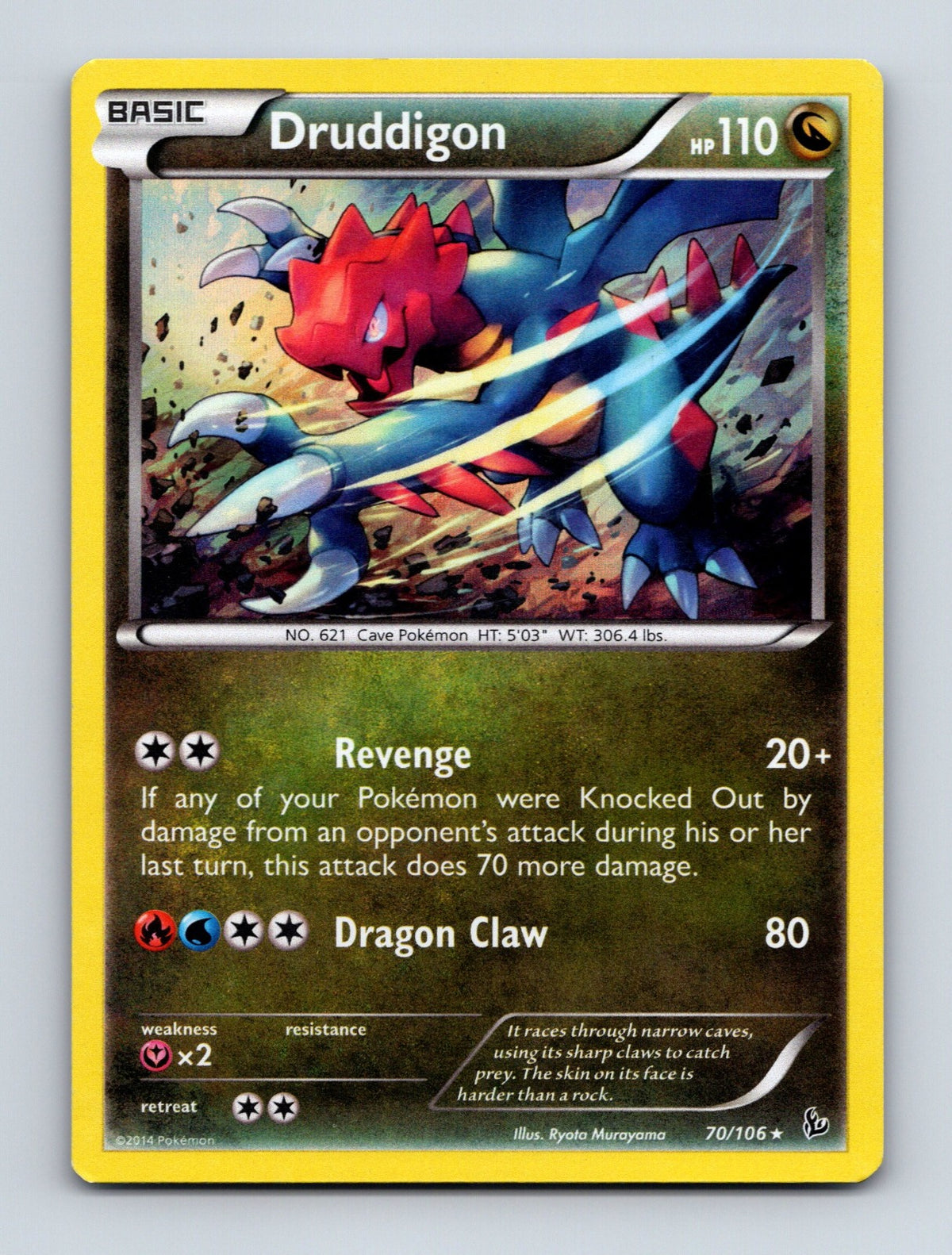 2014 Pokemon TCG Druddigon XY - Flashfire 70/106 Holo Rare LP