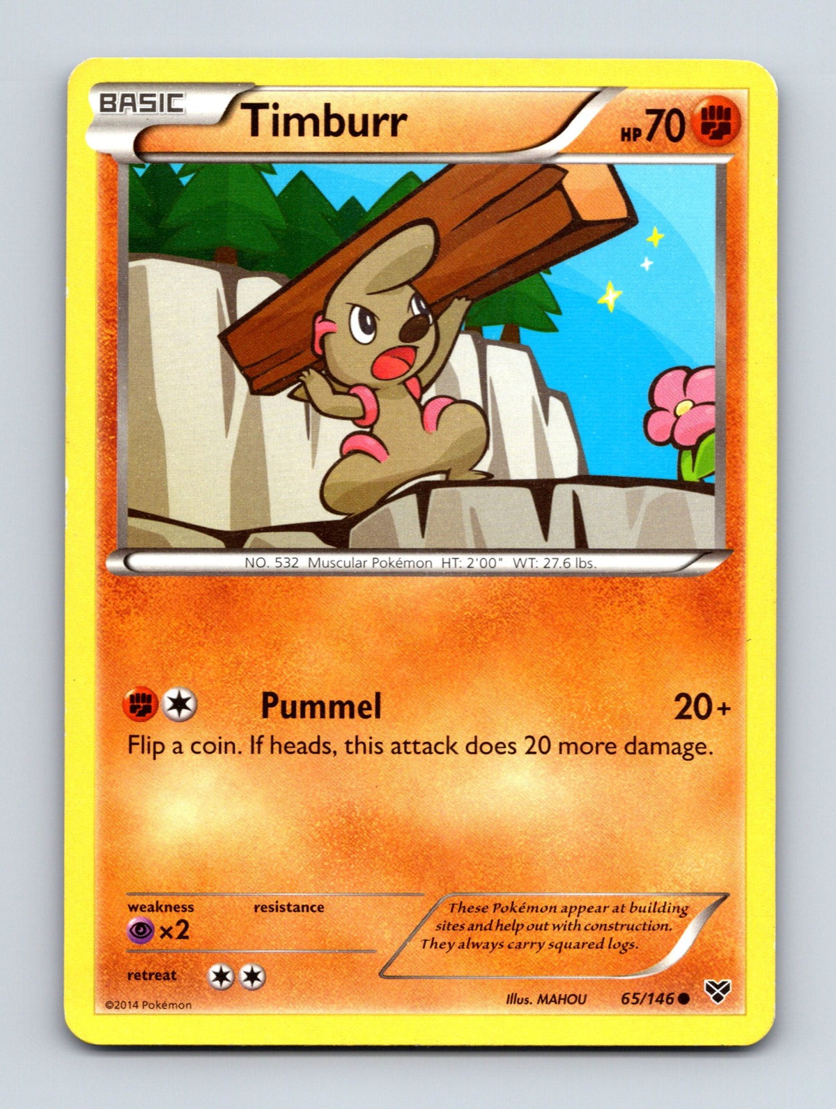 2014 Pokemon TCG Timburr XY Base Set 65/146 Reverse Holo Common LP