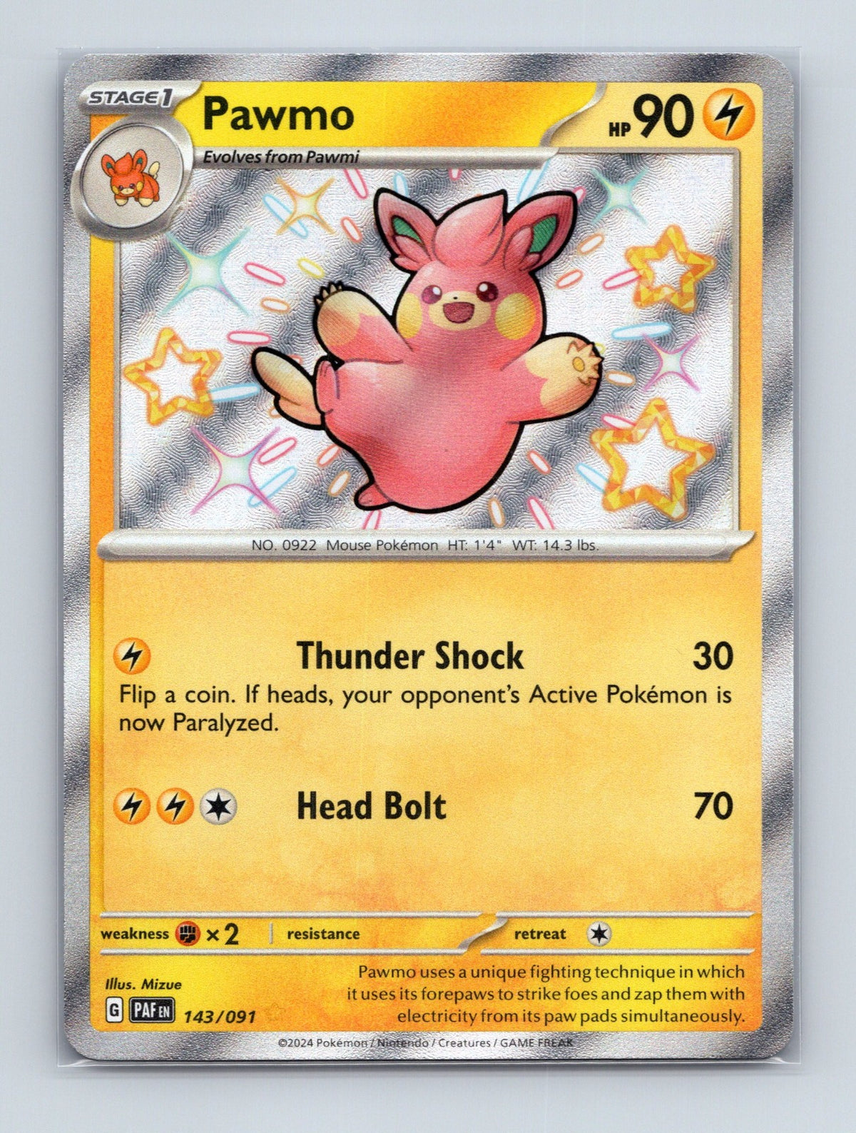 2024 Pokemon TCG Pawmo SV: Paldean Fates 143/091 Holo Shiny Rare NM