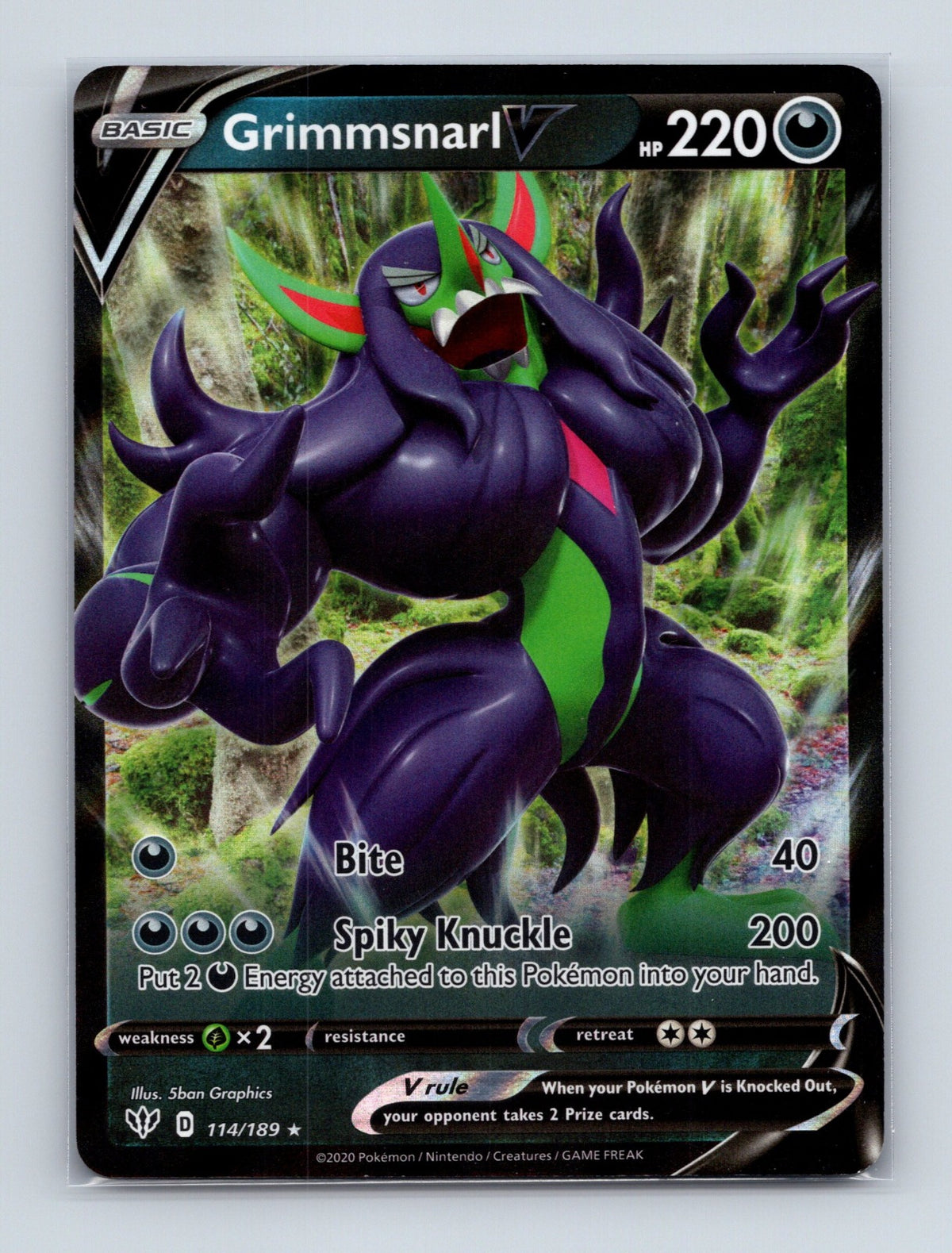 2020 Pokemon TCG Grimmsnarl V SWSH03: Darkness Ablaze 114/189 Holo Ultra Rare NM
