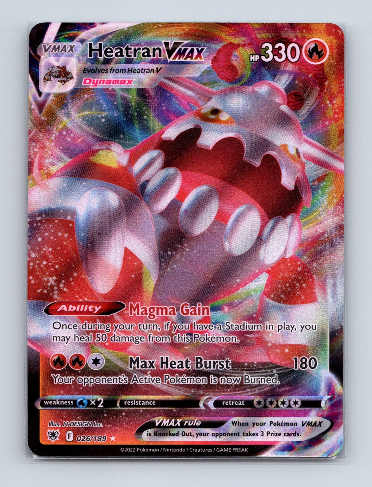 2022 Pokemon TCG Heatran VMAX SWSH10: Astral Radiance 026/189 Holo Ultra Rare NM