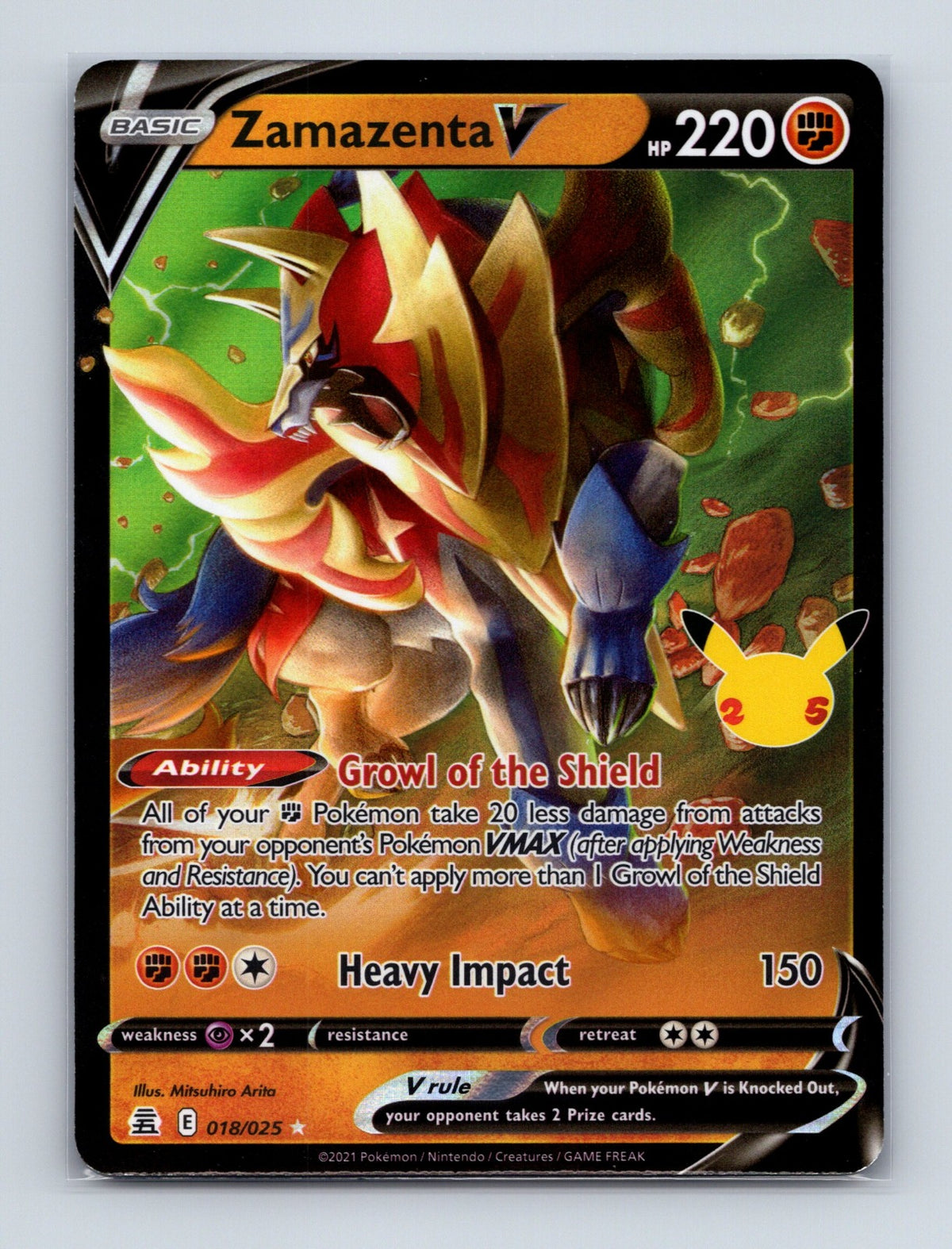 2021 Pokemon TCG Zamazenta V Celebrations 018/025 Holo Ultra Rare NM