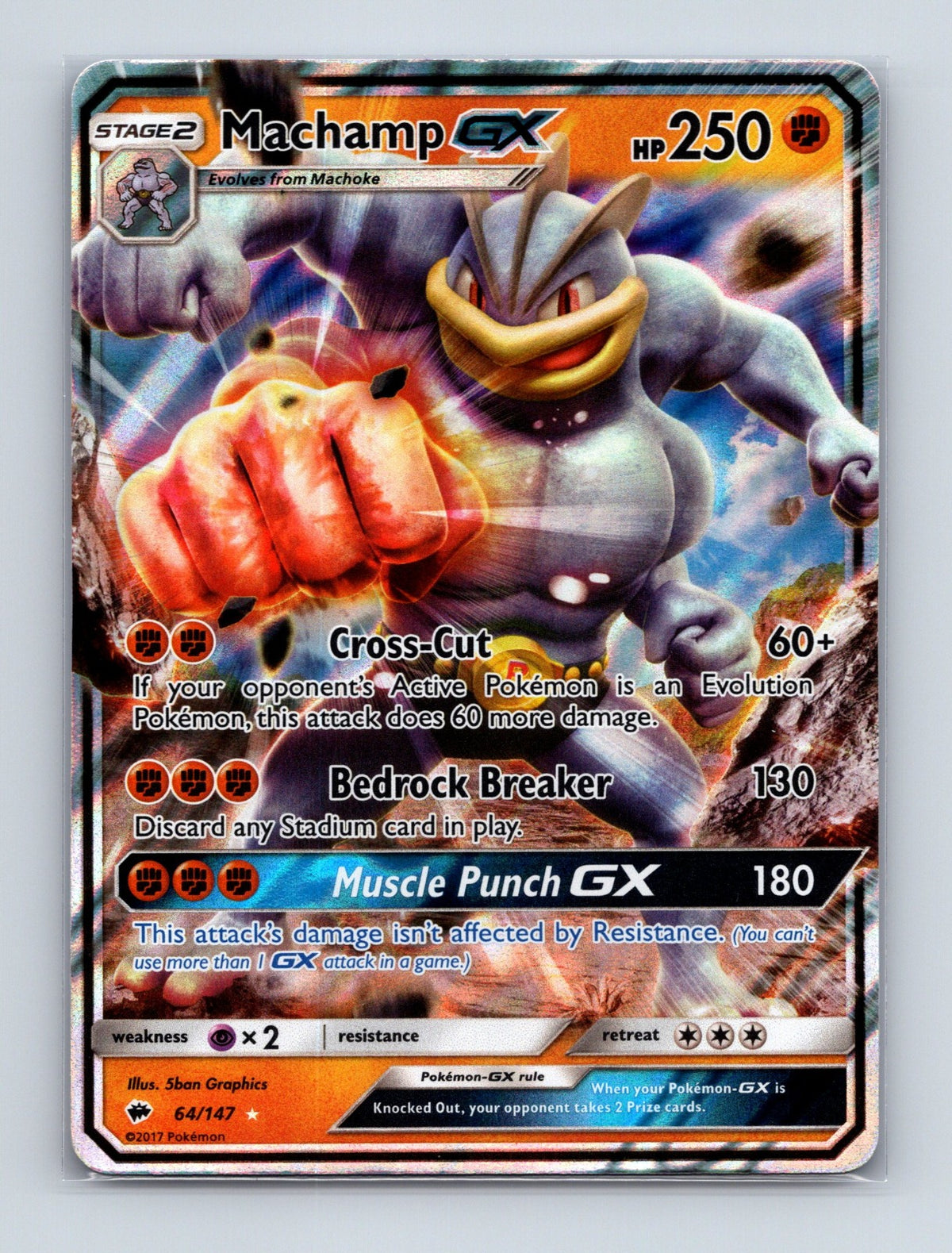 2017 Pokemon TCG Machamp GX SM - Burning Shadows 64/147 Holo Ultra Rare NM