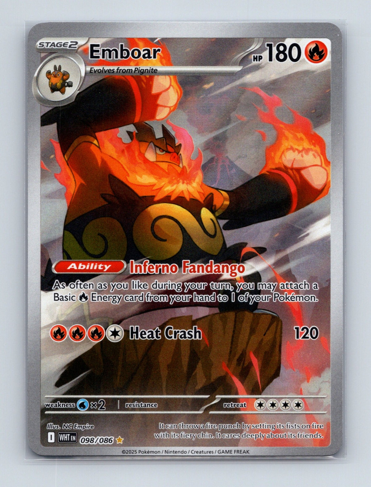 2025 Pokemon Emboar SV: White Flare 098/086 Holo Illustration Rare NM