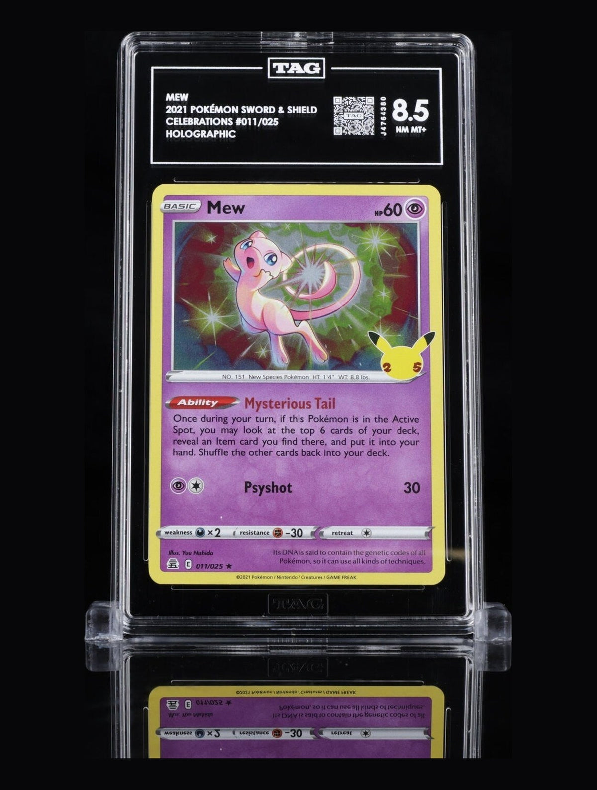 2021 Pokemon Sword & Shield Celebrations Mew #011/025 Holo Rare TAG 8.5 NM-MT+