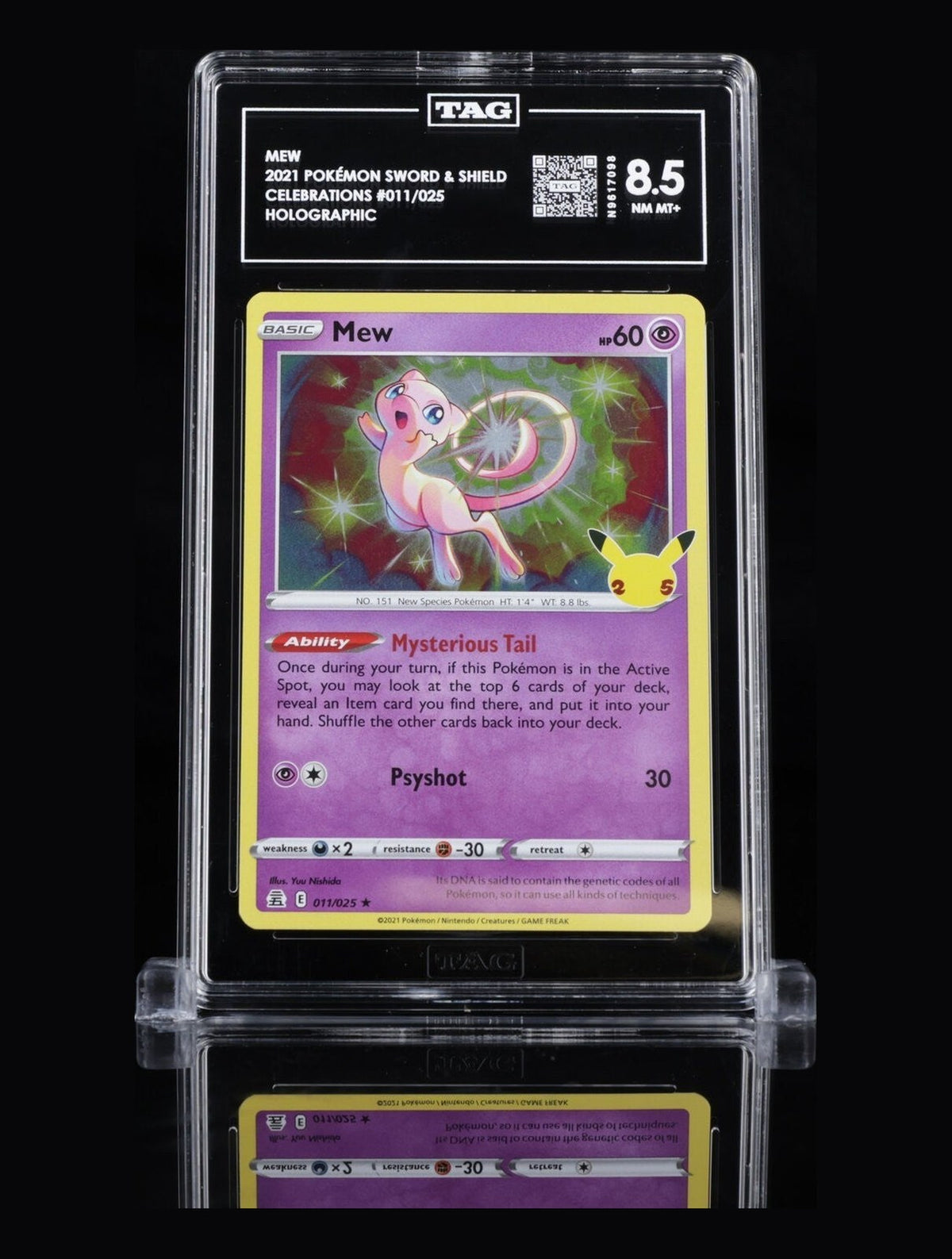 2021 Pokemon Sword & Shield Celebrations Mew #011/025 Holo Rare TAG 8.5 NM-MT+