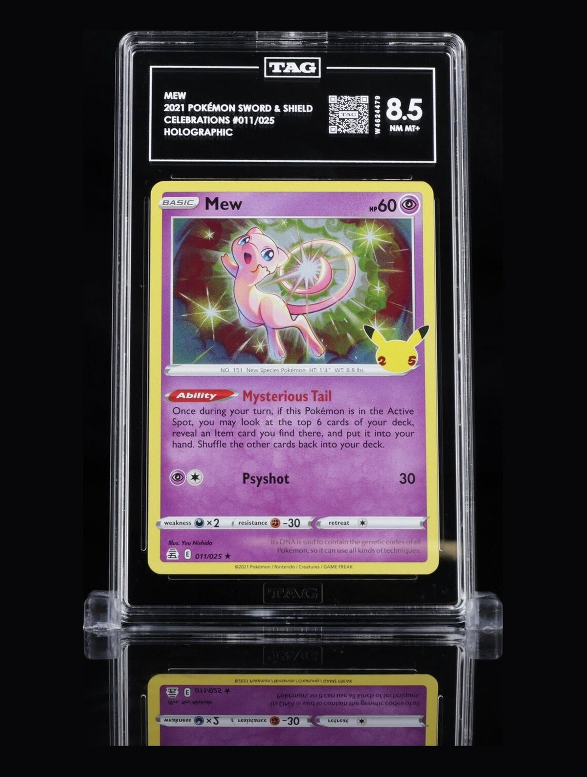 2021 Pokemon Sword & Shield Celebrations Mew #011/025 Holo Rare TAG 8.5 NM-MT+