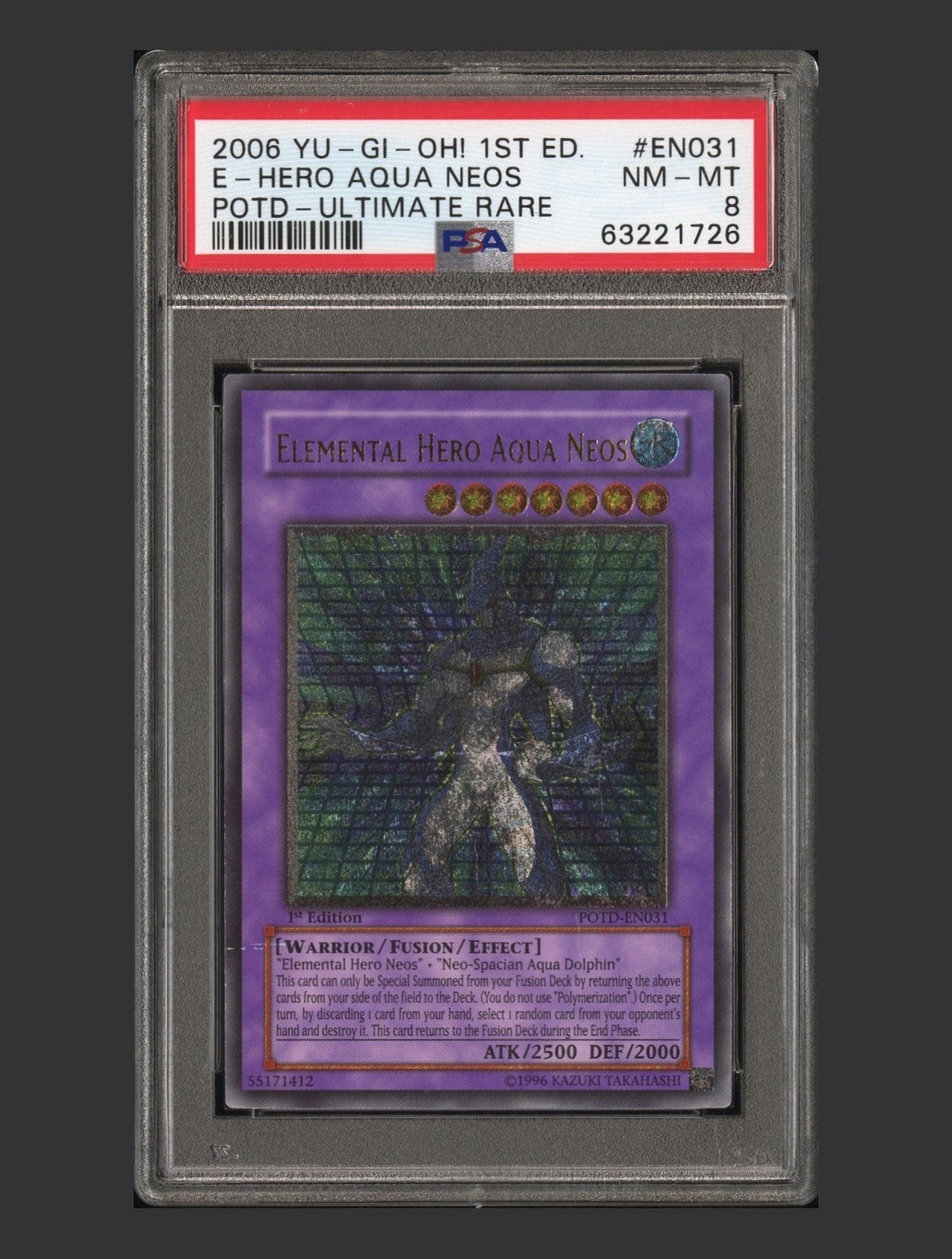 2006 Yu-Gi-Oh Elemental HERO Aqua Neos POTD-EN031 1st Ed Ultimate Rare PSA 8