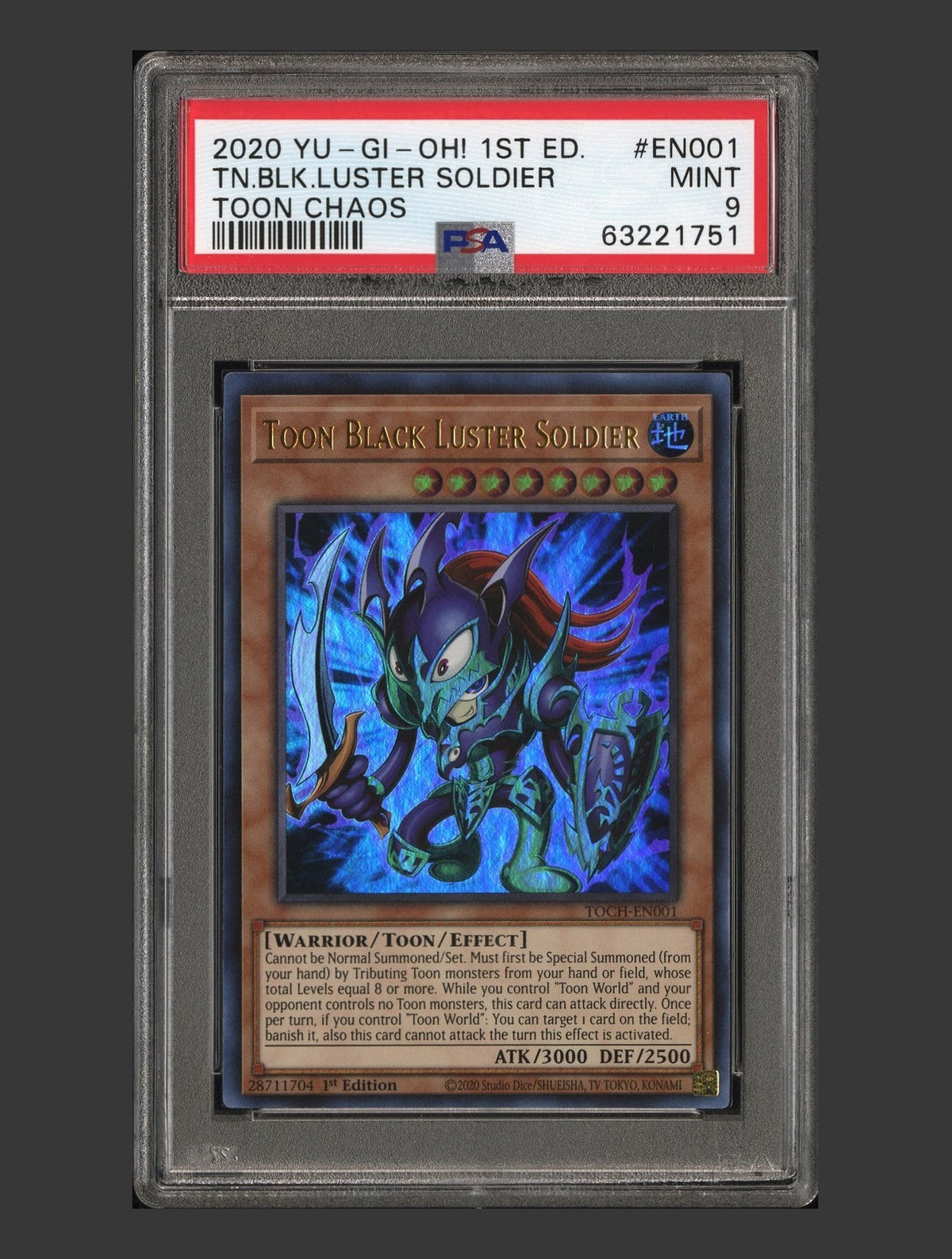 2020 Yu-Gi-Oh Toon Chaos Toon Black Luster Soldier #TOCH-EN001 1st Ed UR PSA 9