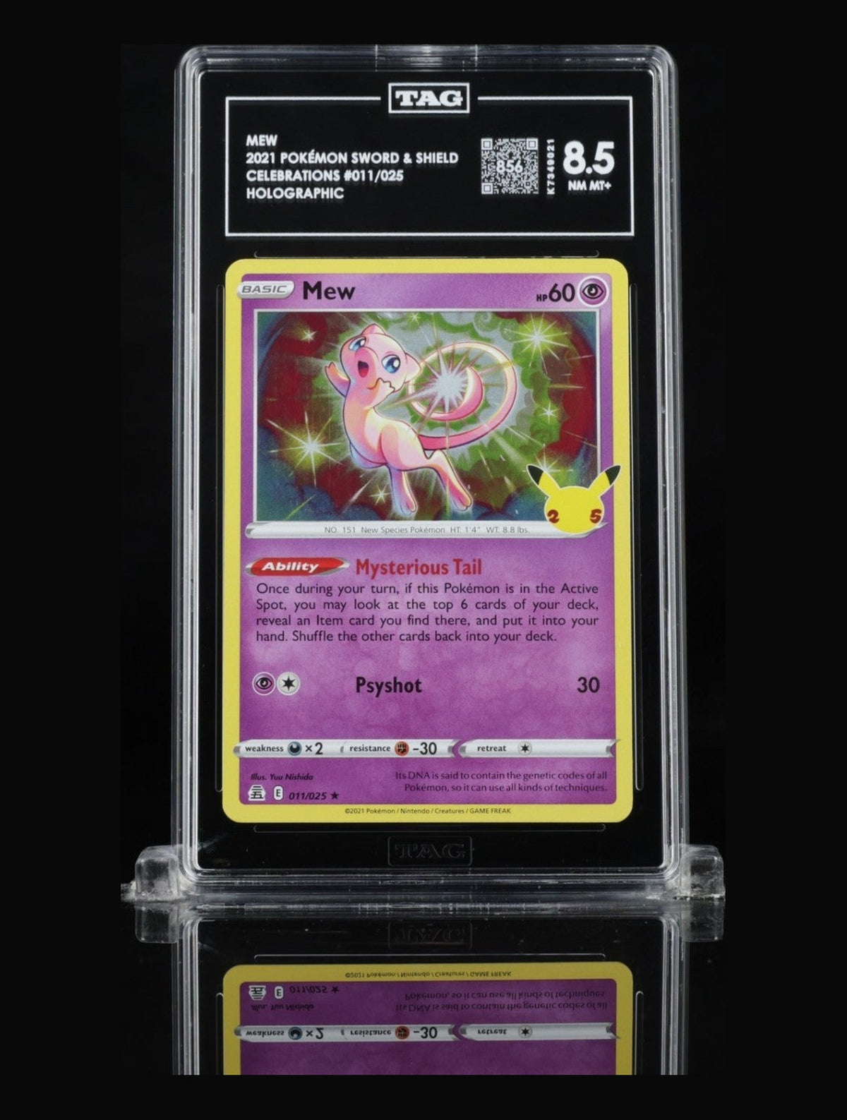 2021 Pokemon Sword & Shield Celebrations Mew #011/025 Holo Rare TAG 8.5 NM-MT+
