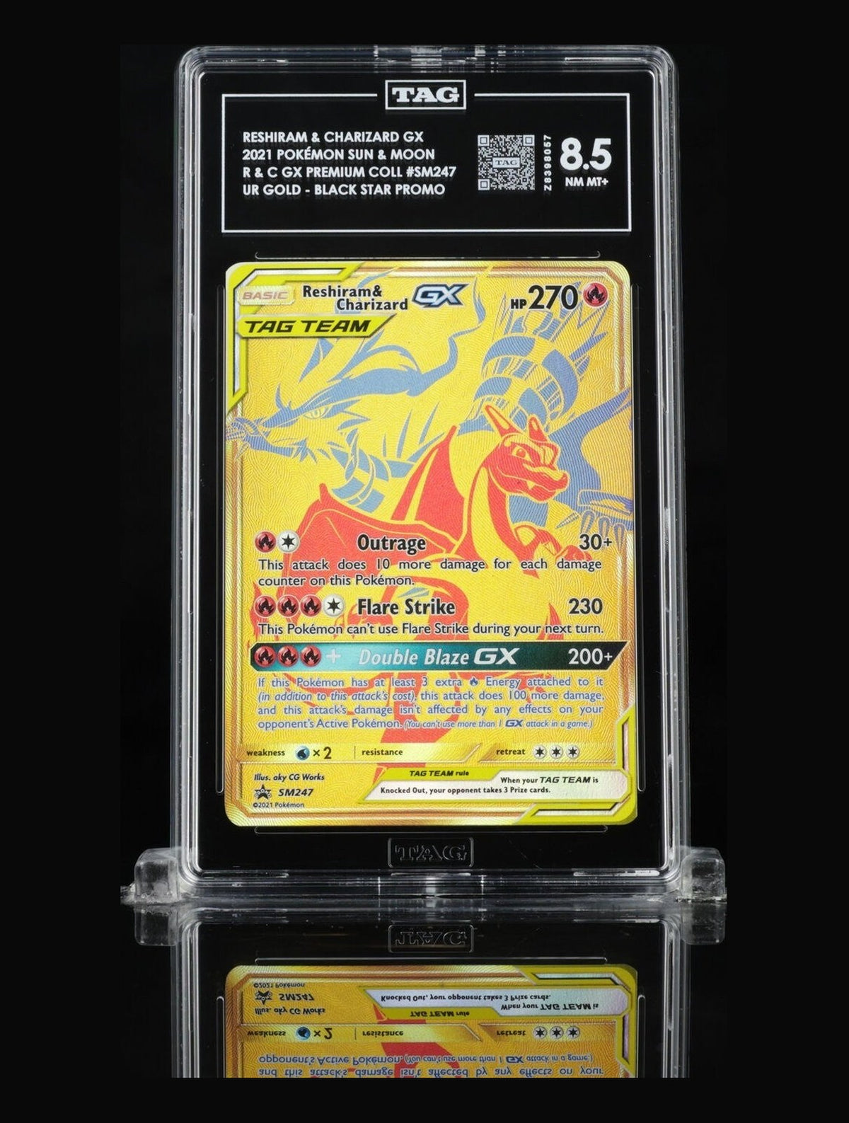 2021 Pokemon SM Promo Reshiram & Charizard GX #SM247 Gold UR TAG 8.5 NM-MT+