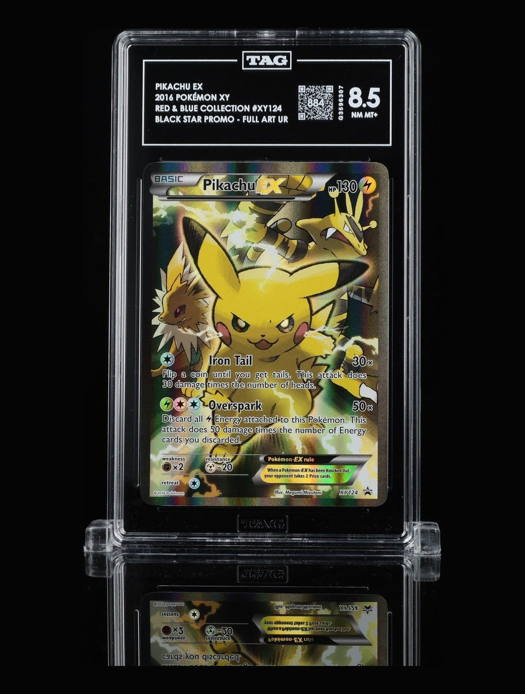 TAG 8.5 NM MT+ Pikachu EX XY124 Full Art Red & Blue Collection Promo Pokemon