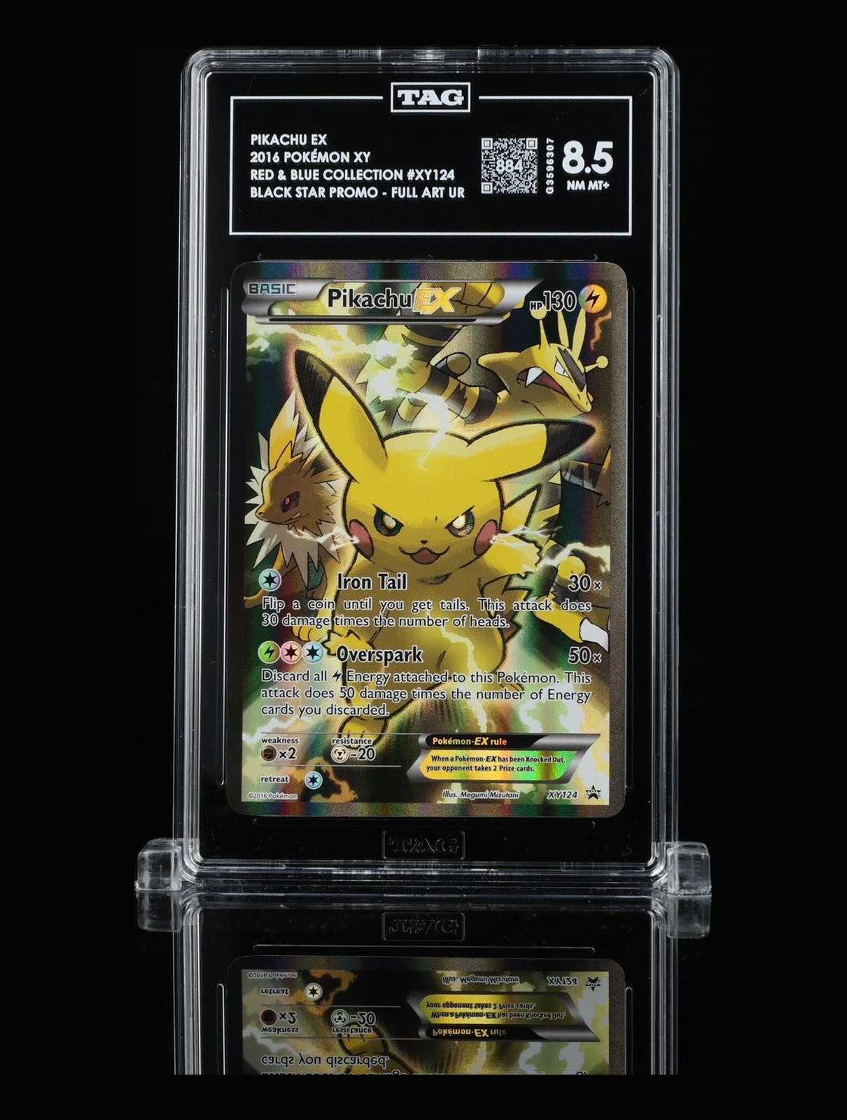 TAG 8.5 NM MT+ Pikachu EX XY124 Full Art Red & Blue Collection Promo Pokemon